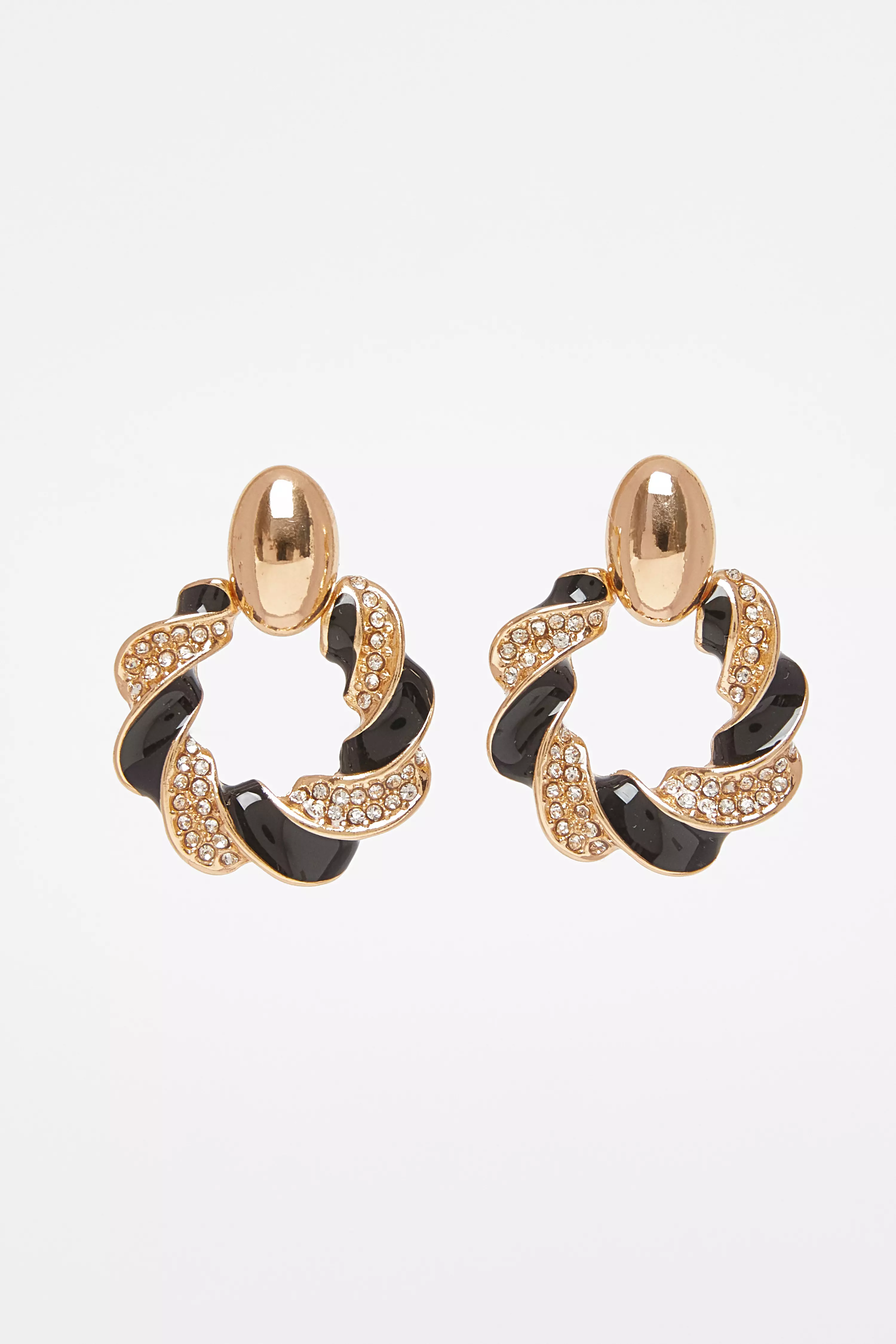 Black Diamante Enamel Earrings