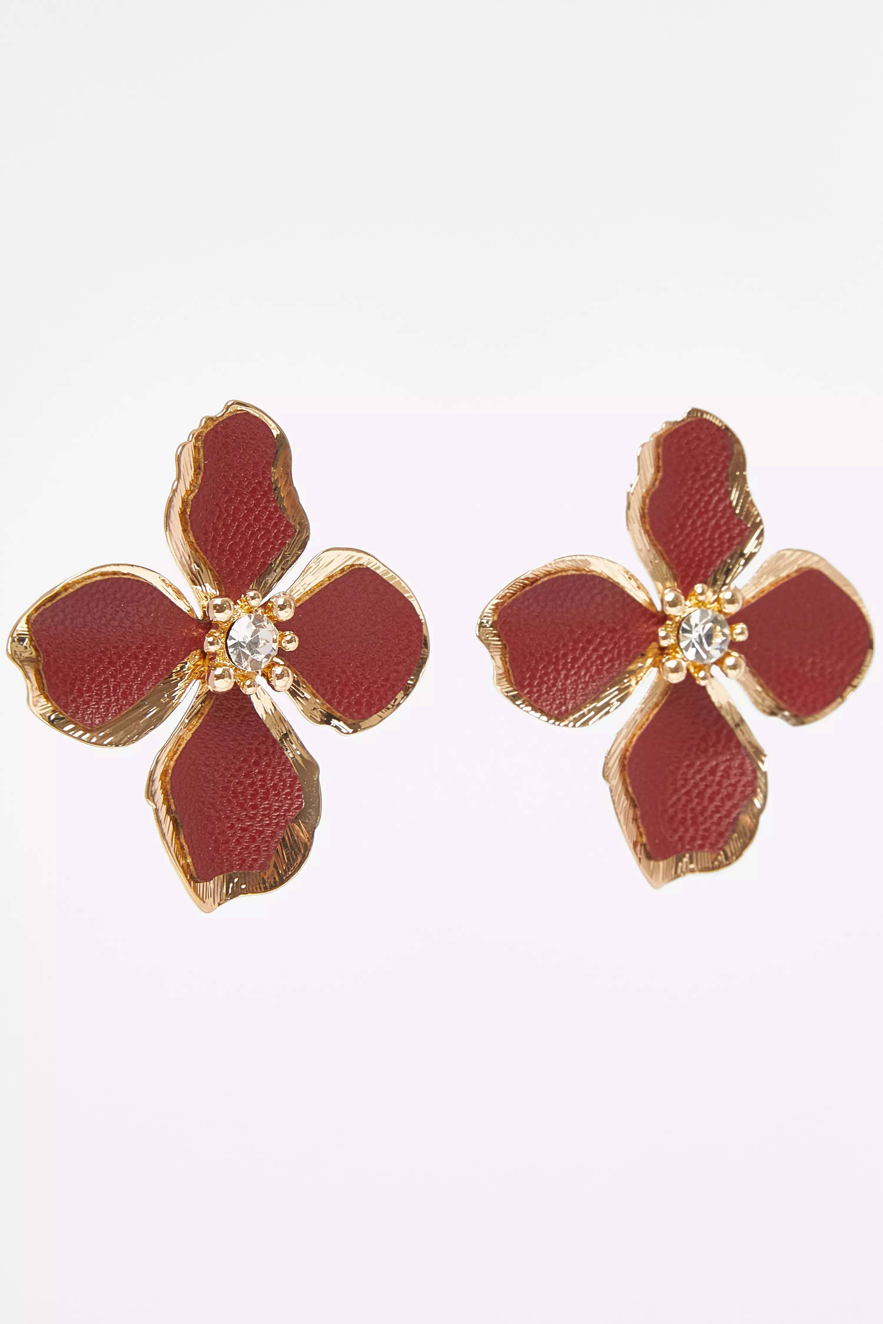 Dark Red Oversized Flower Earrings