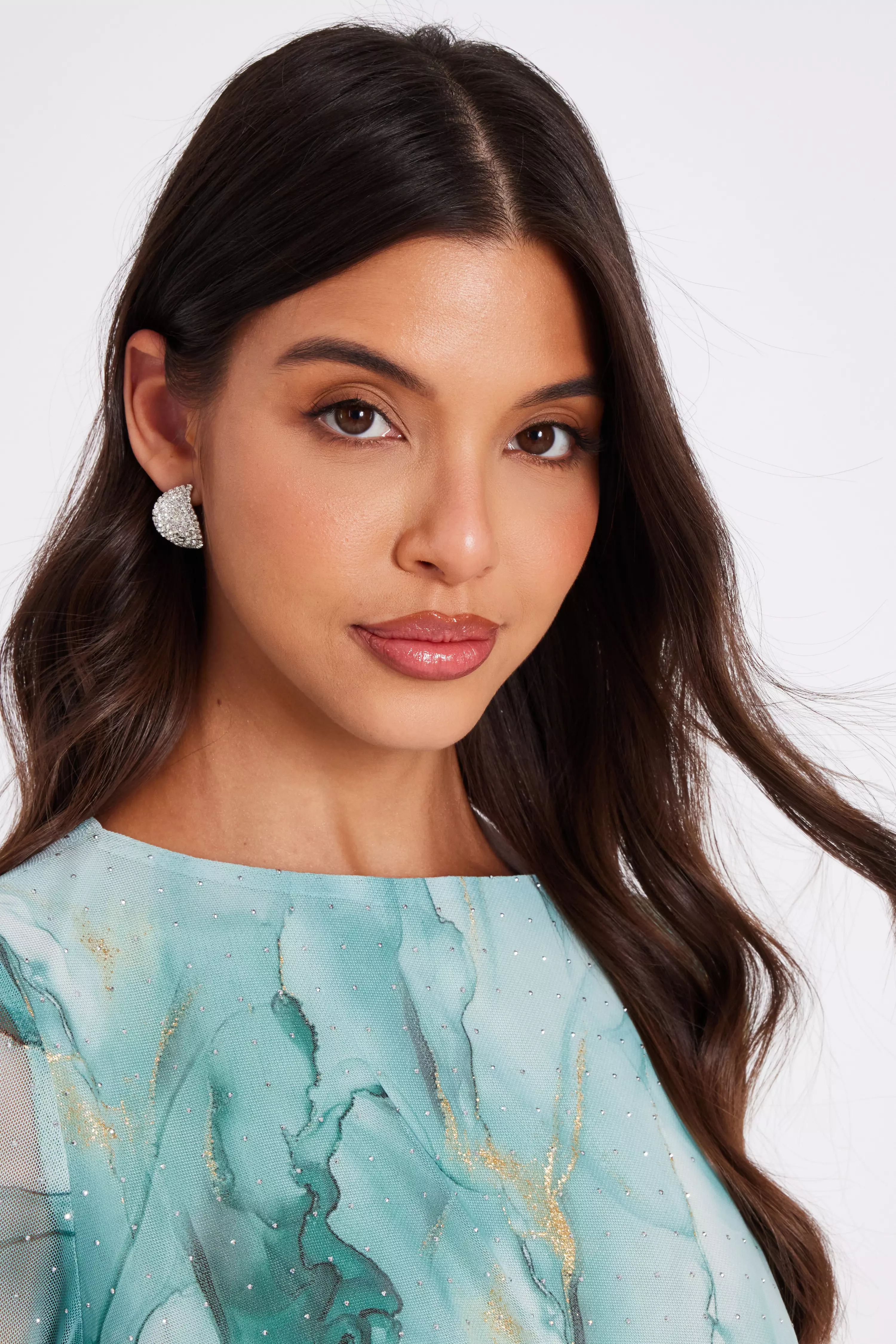 Silver Diamante Curve Earrings