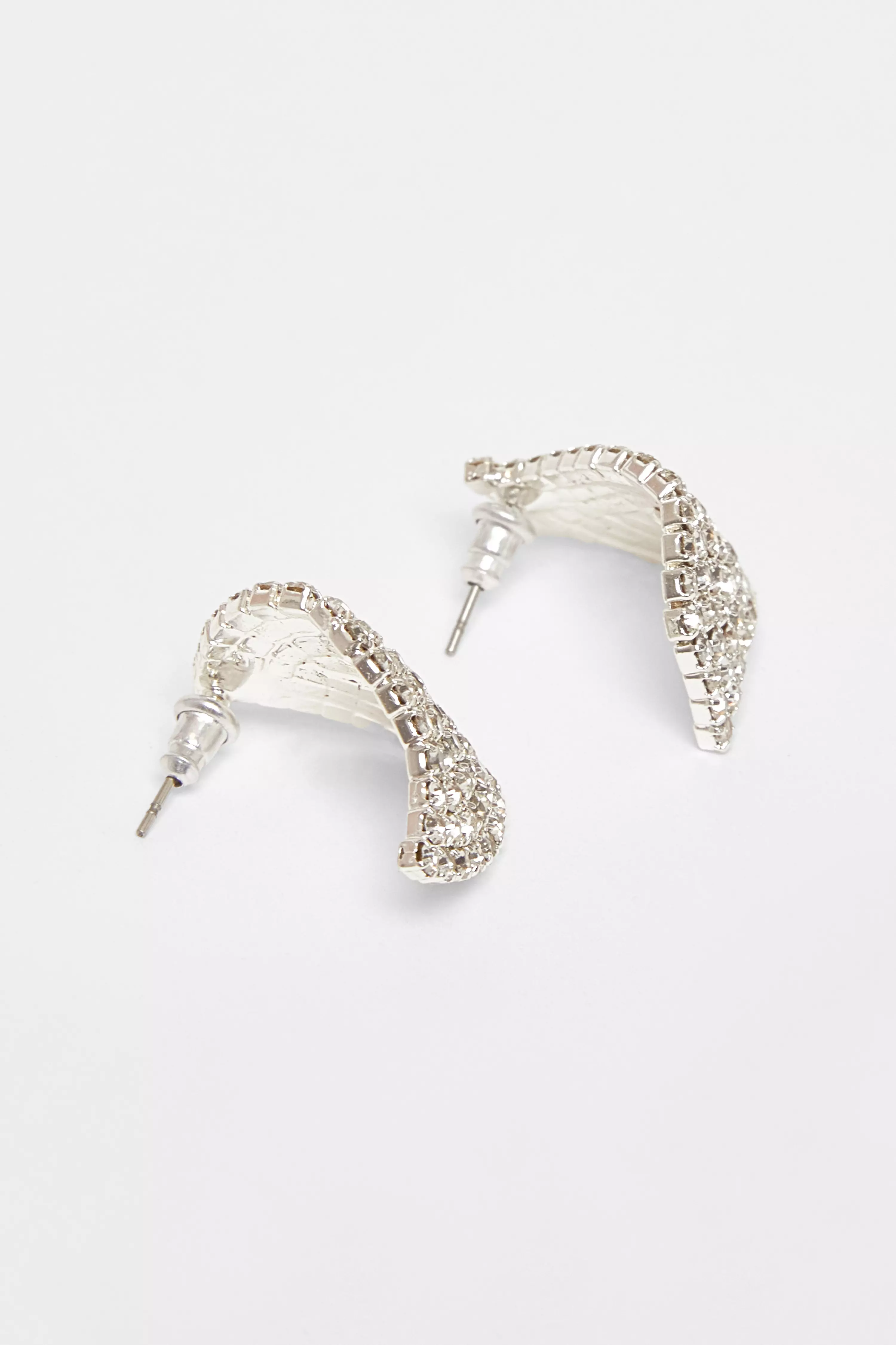 Silver Diamante Curve Earrings