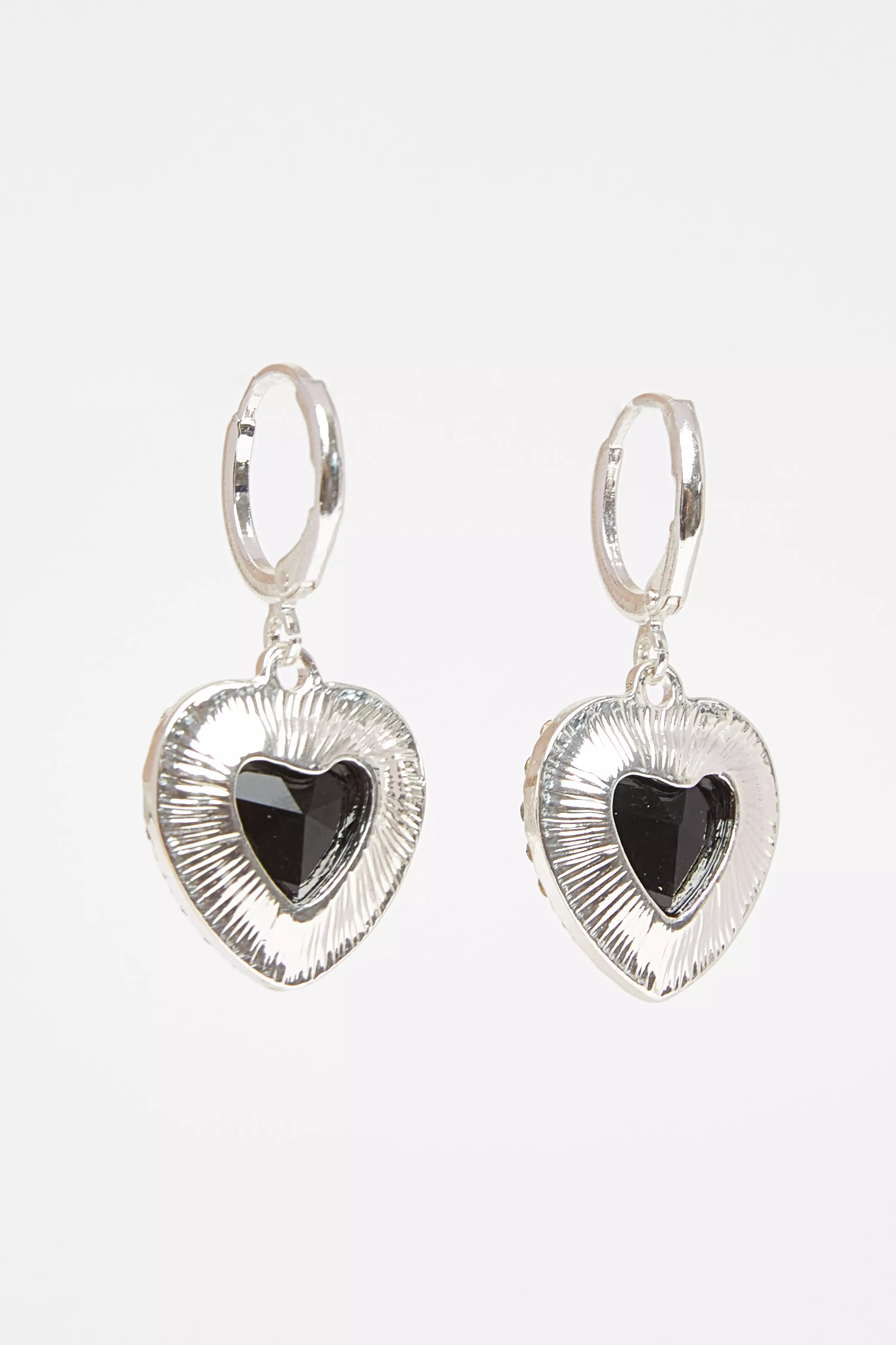 Black Diamante Heart Hoop Earrings
