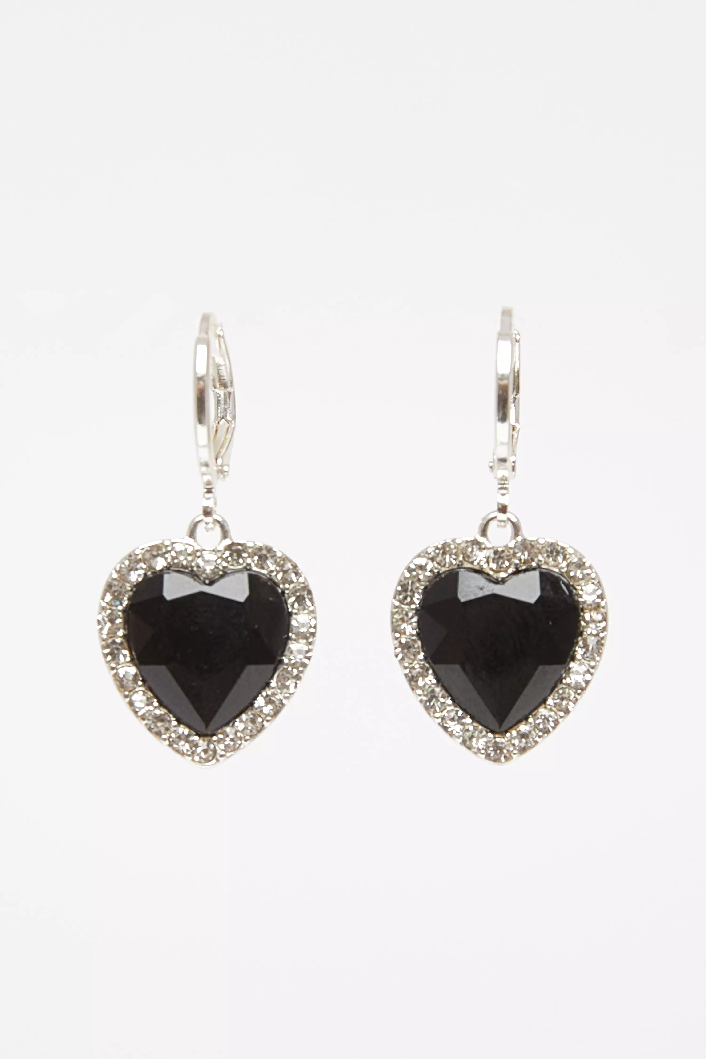 Black Diamante Heart Hoop Earrings