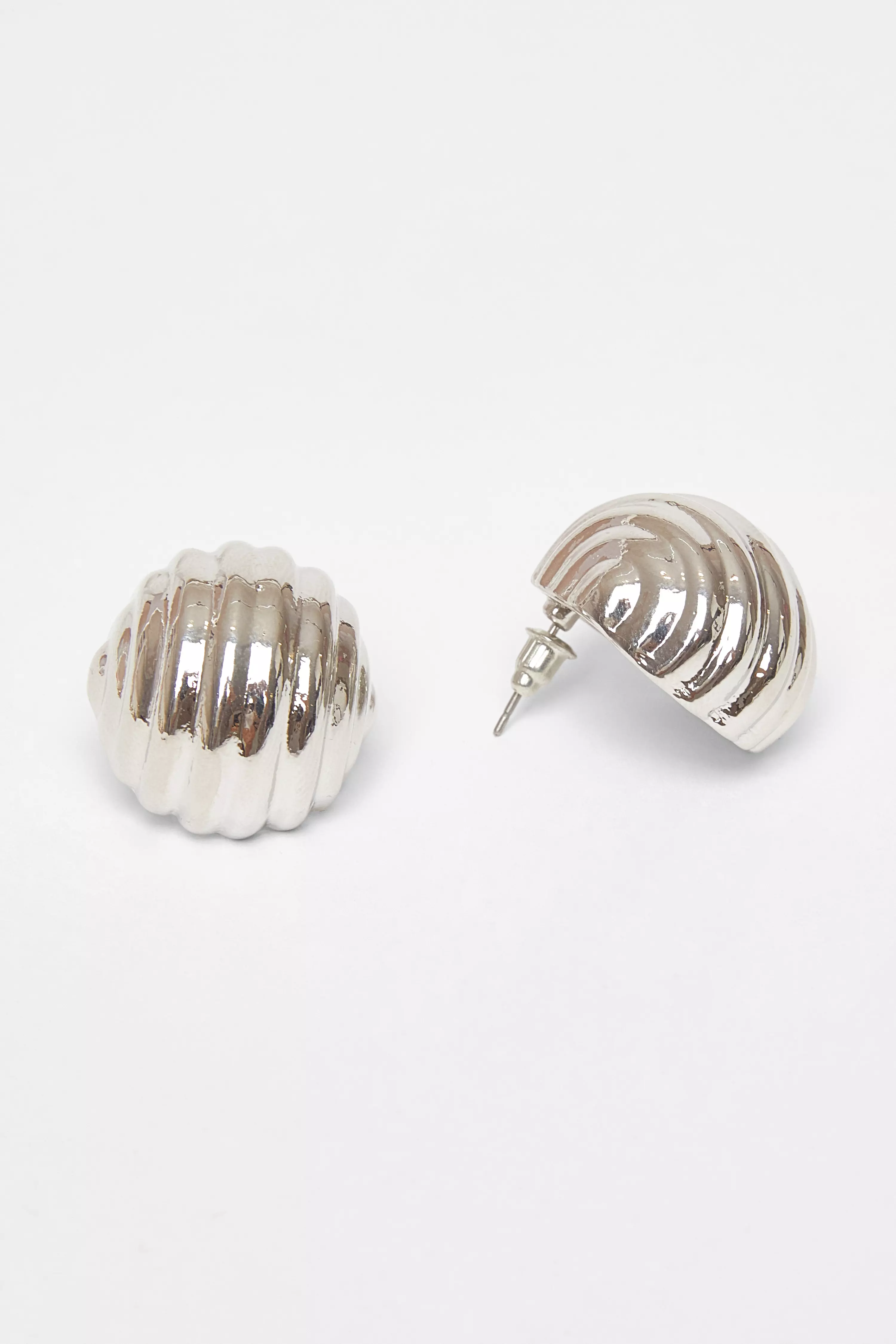 Silver Textured Dome Stud Earrings