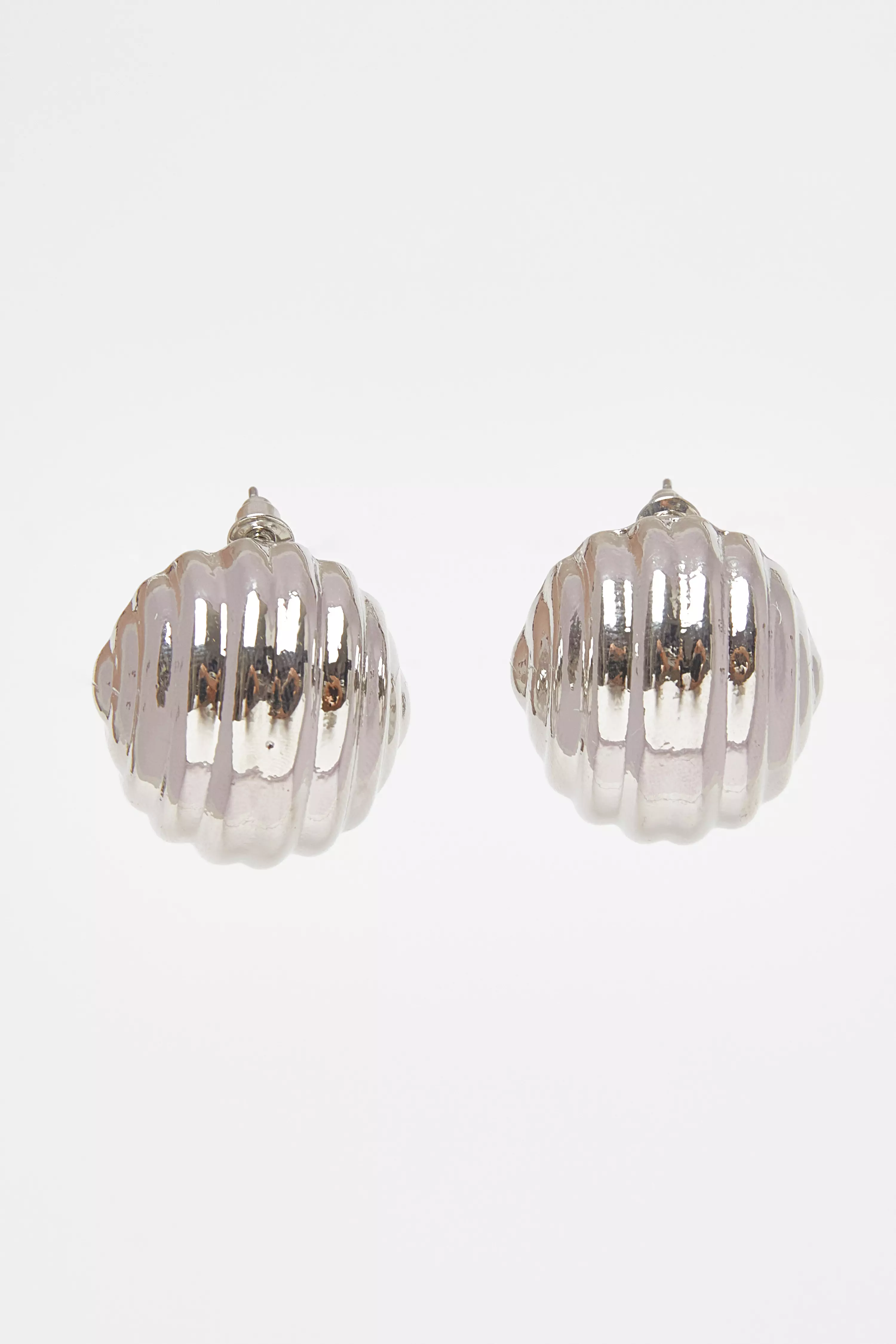 Silver Textured Dome Stud Earrings