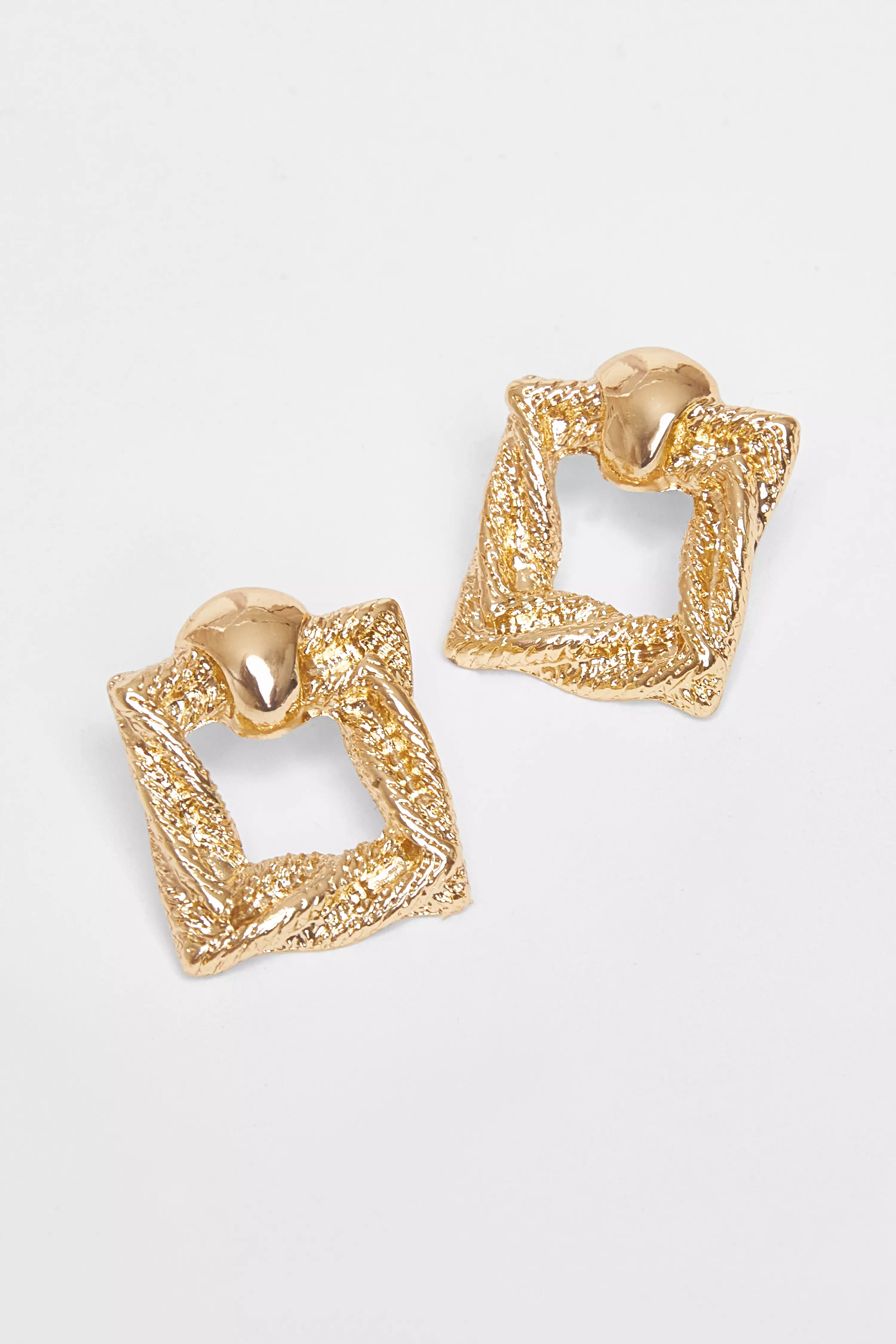 Gold Square Door Knocker Earrings