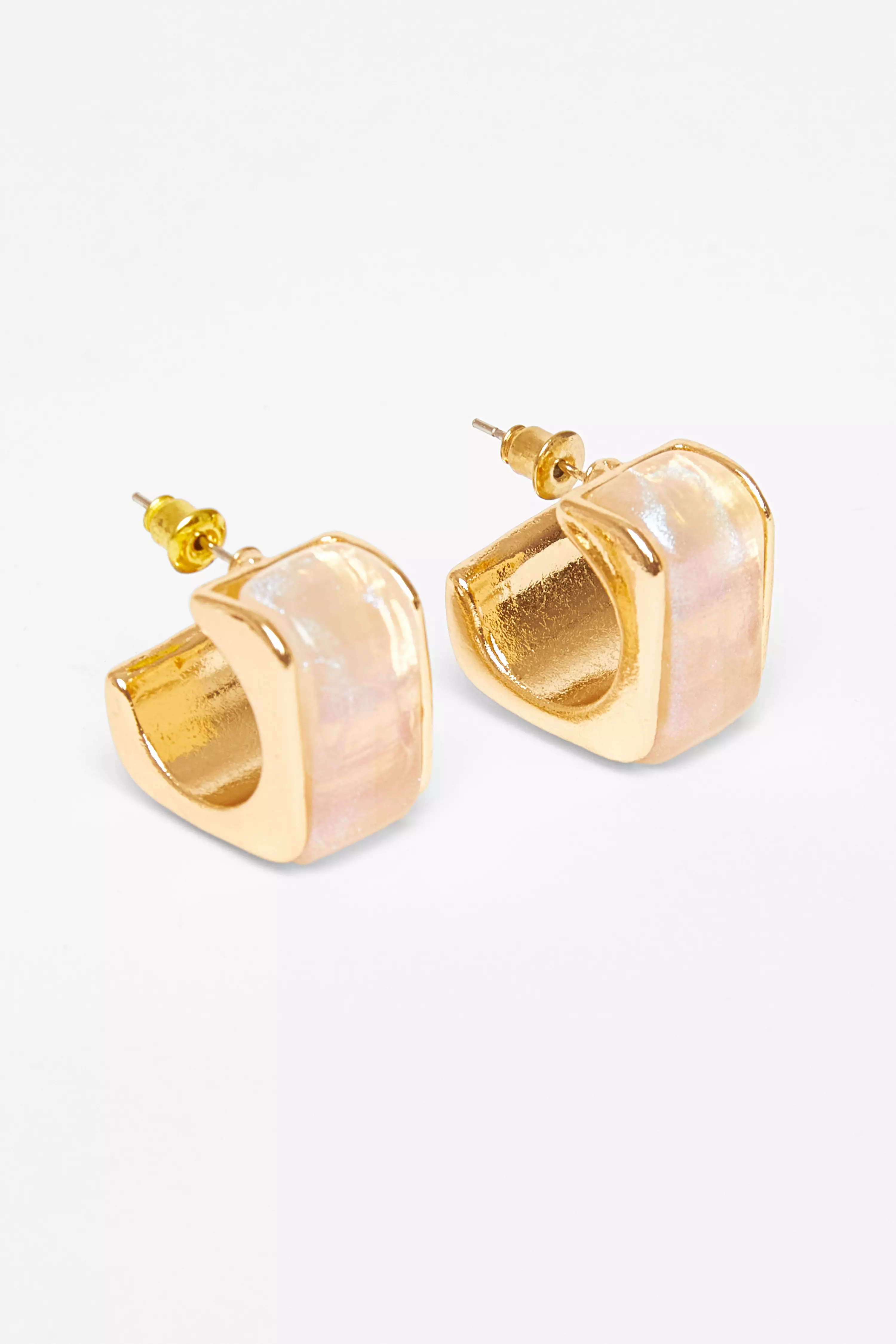 White Resin Geometric Hoop Earrings