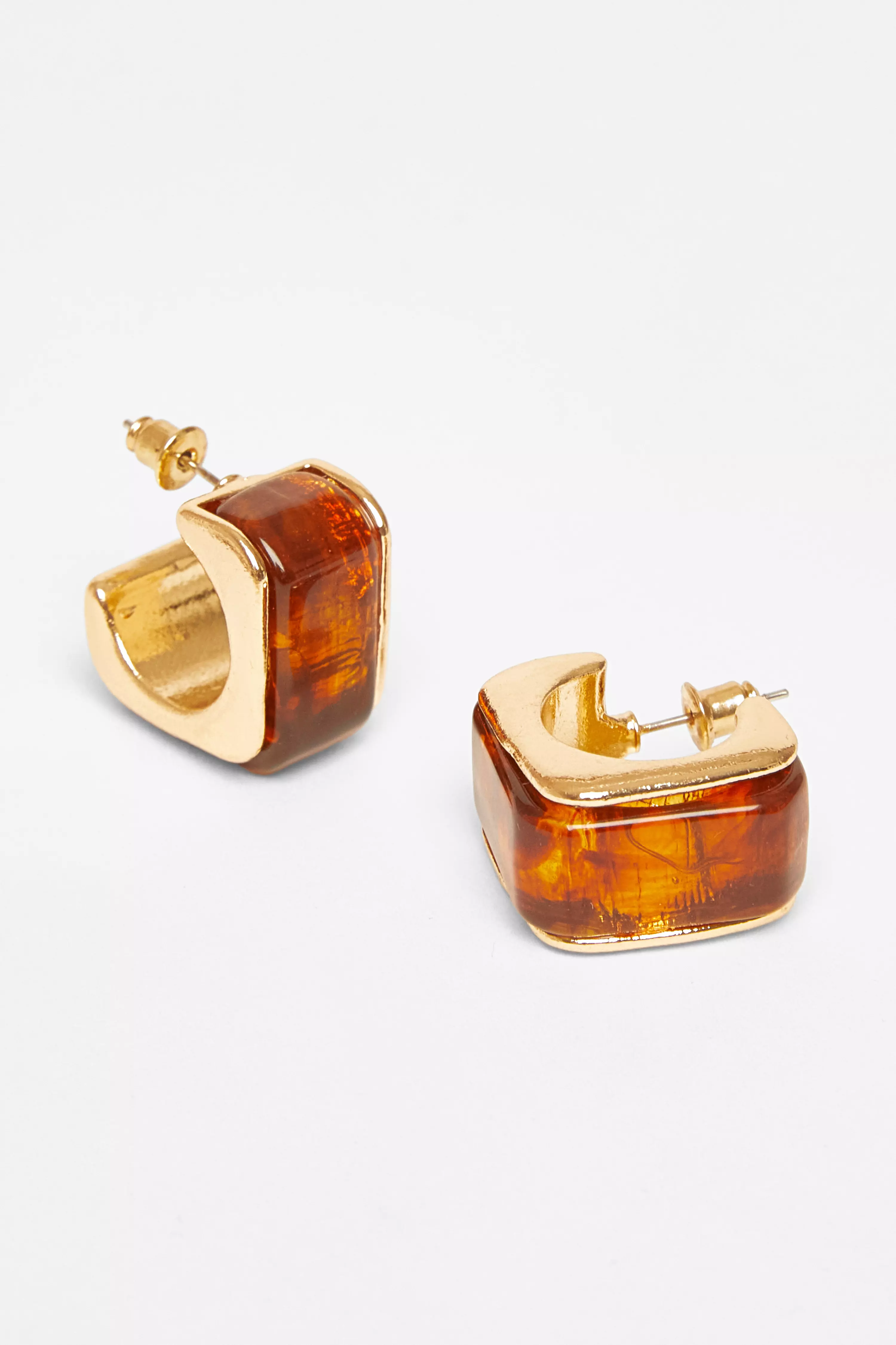 Brown Resin Geometric Hoop Earrings