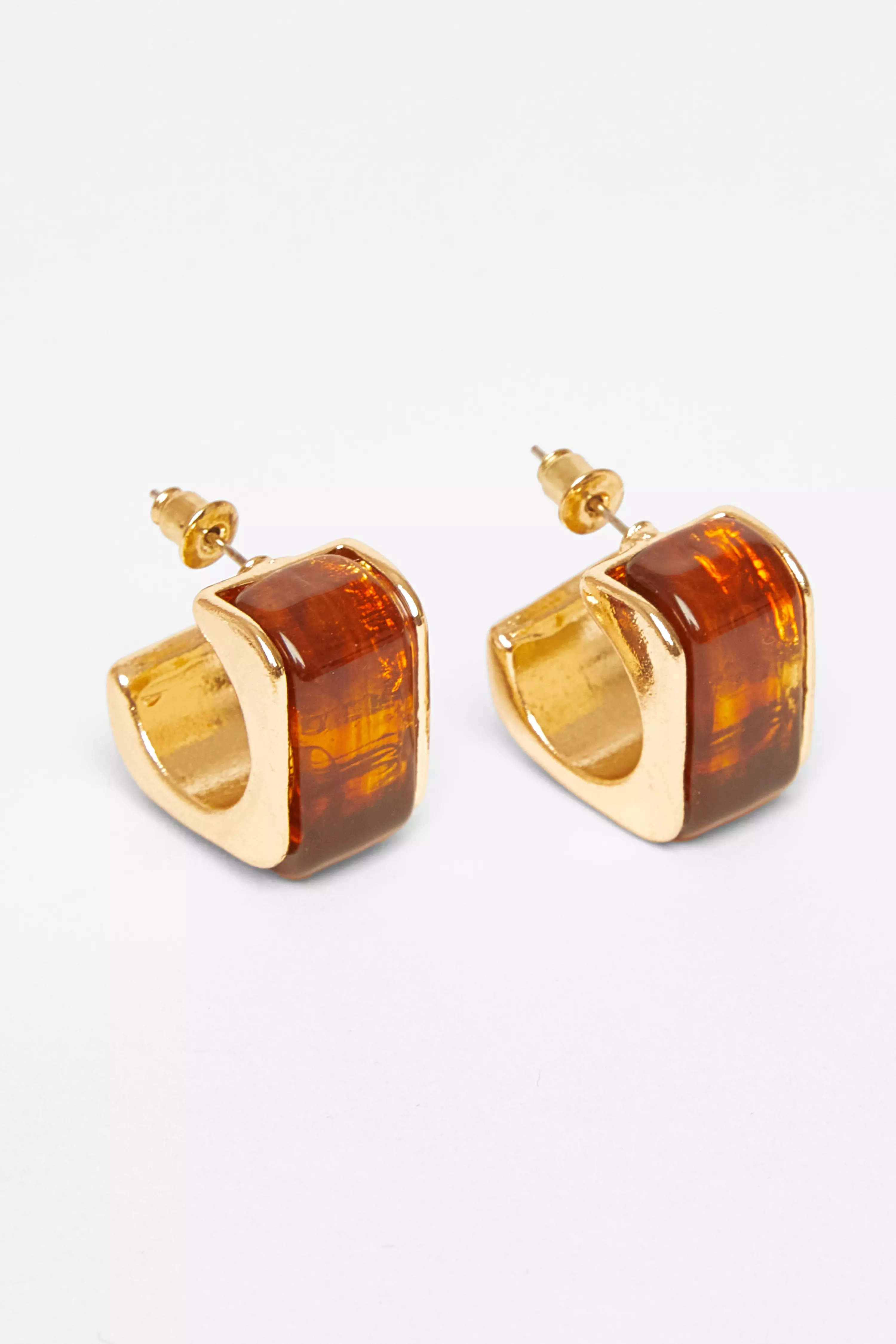 Brown Resin Geometric Hoop Earrings