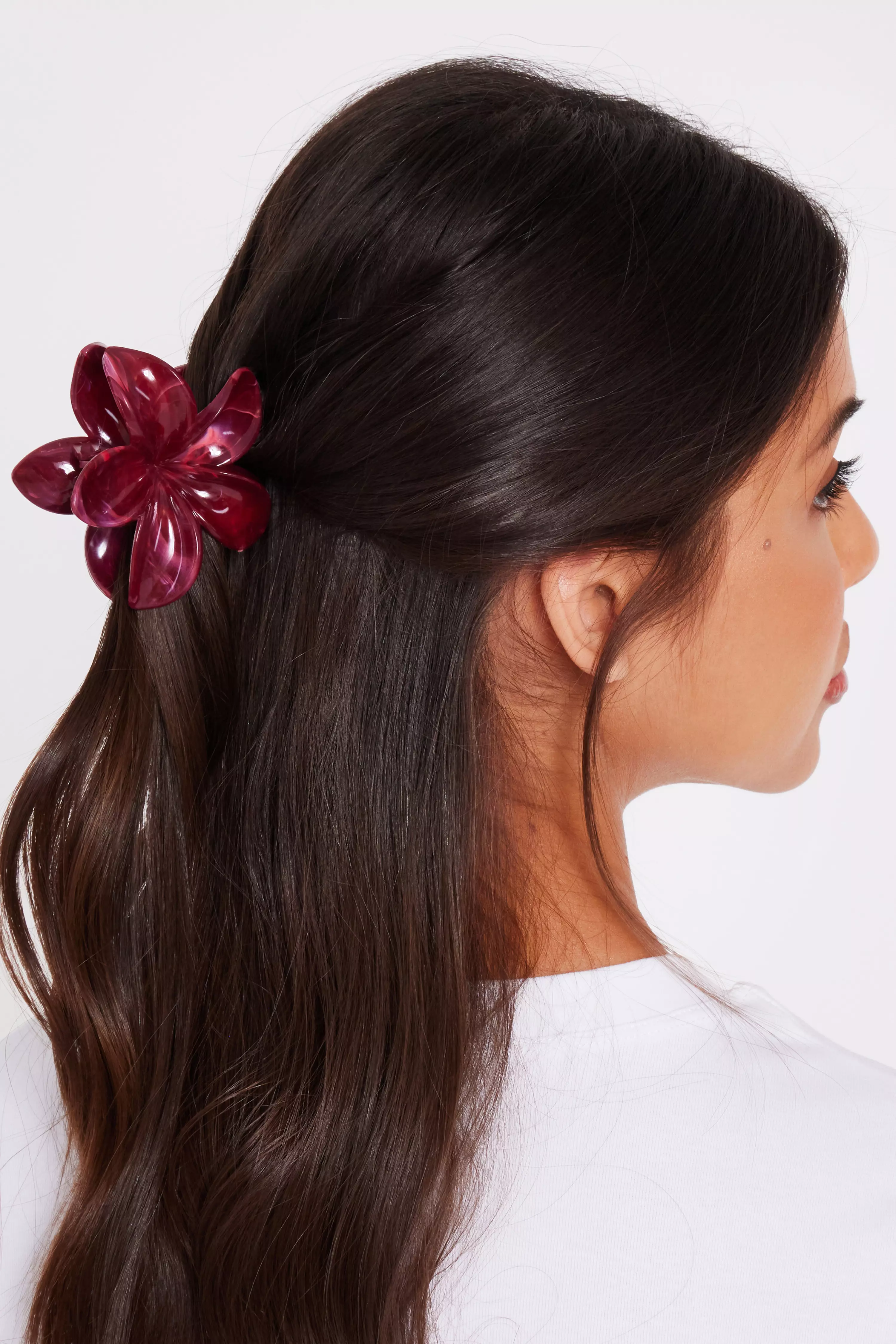 Dark Red Flower Hair Claw Set