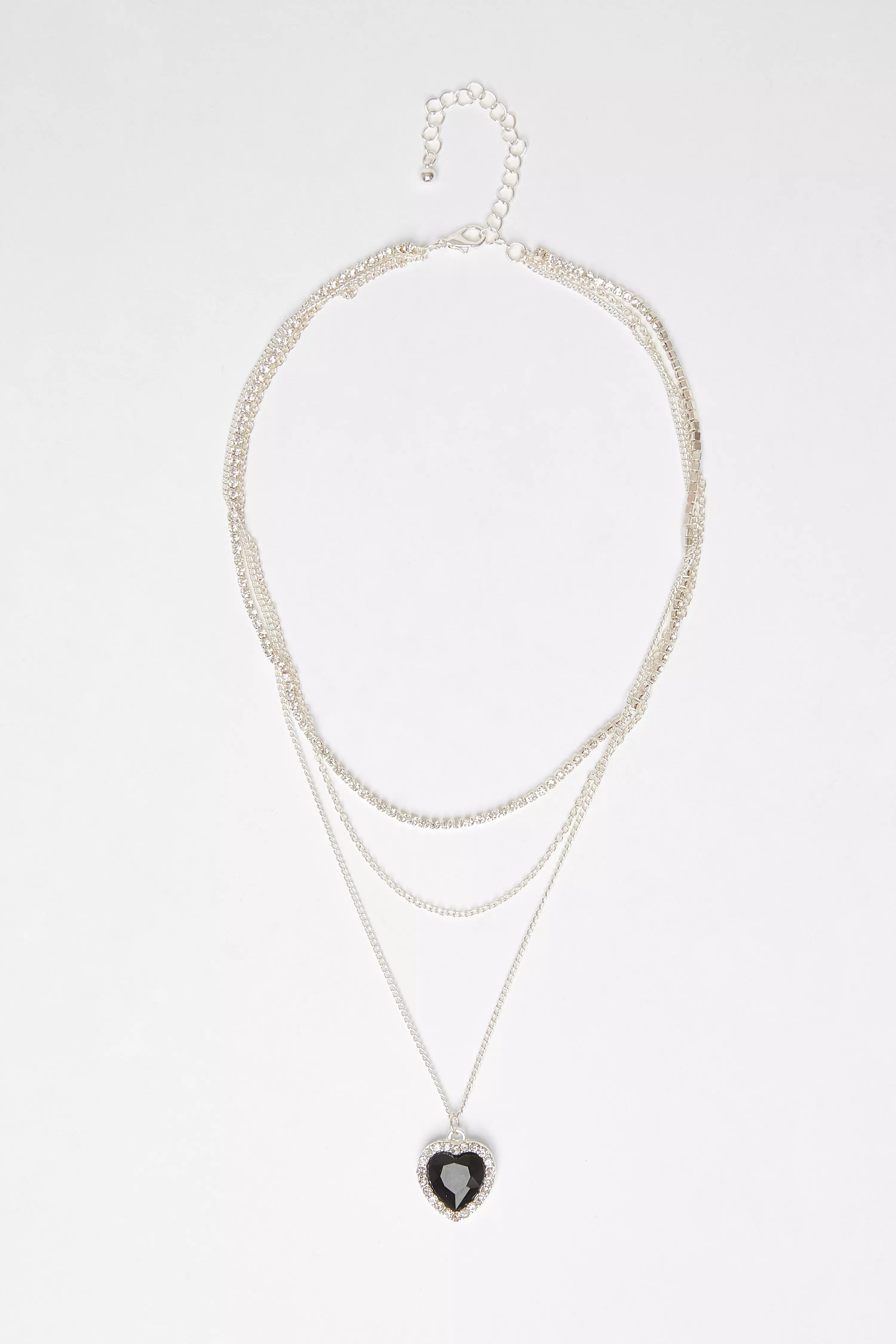 Black Diamante Heart Layered Necklace
