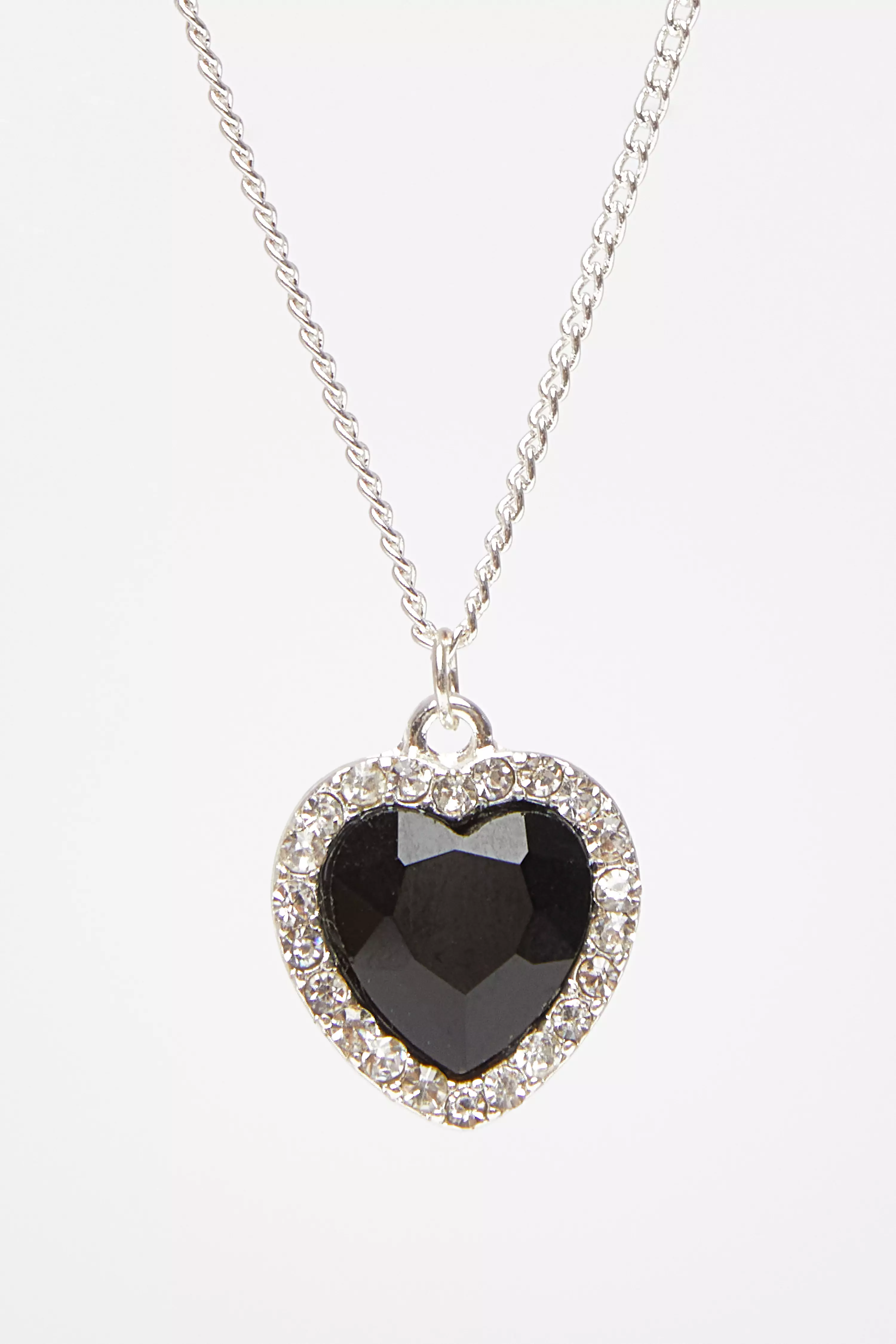 Black Diamante Heart Layered Necklace