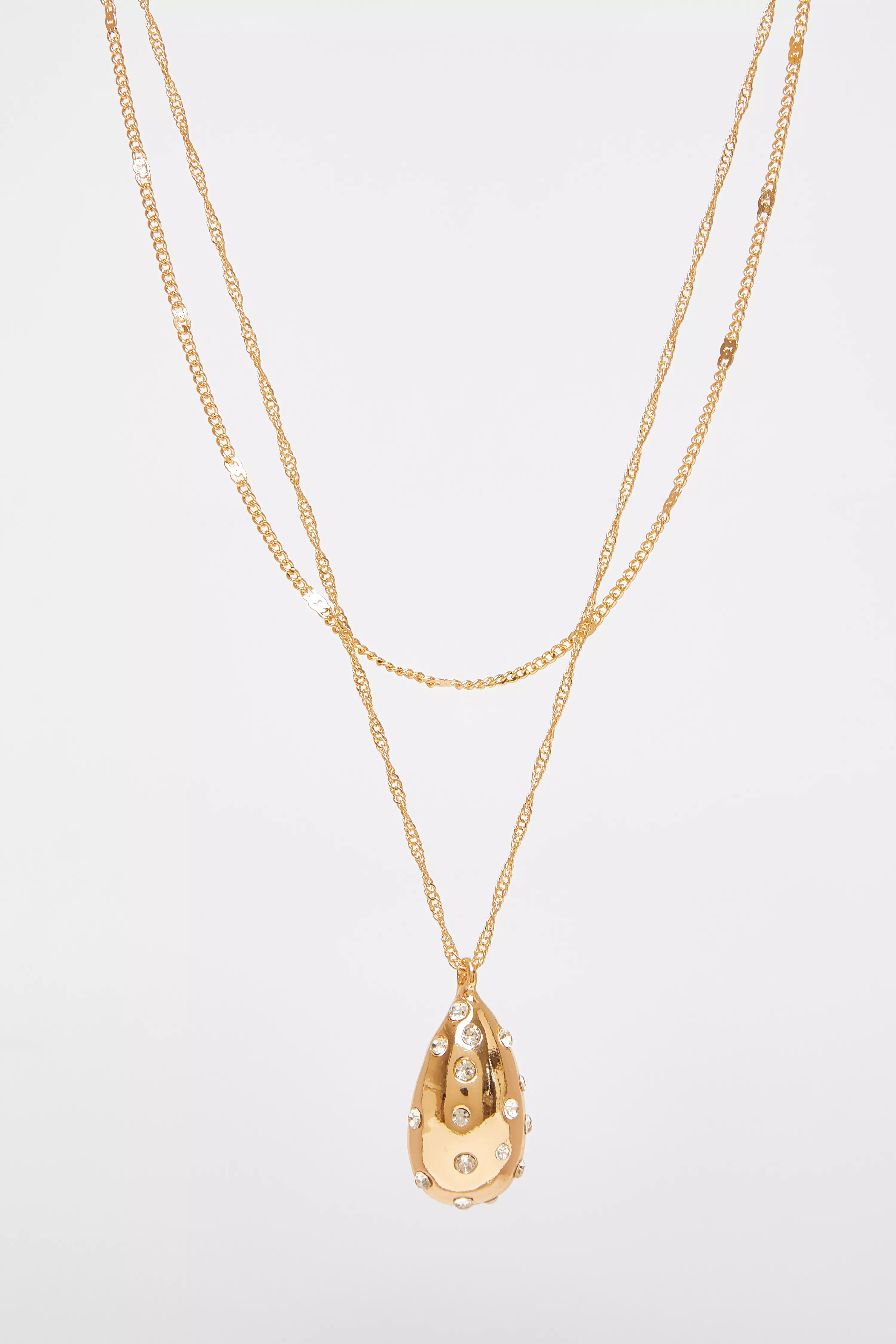 Gold Diamante Tear Drop Necklace