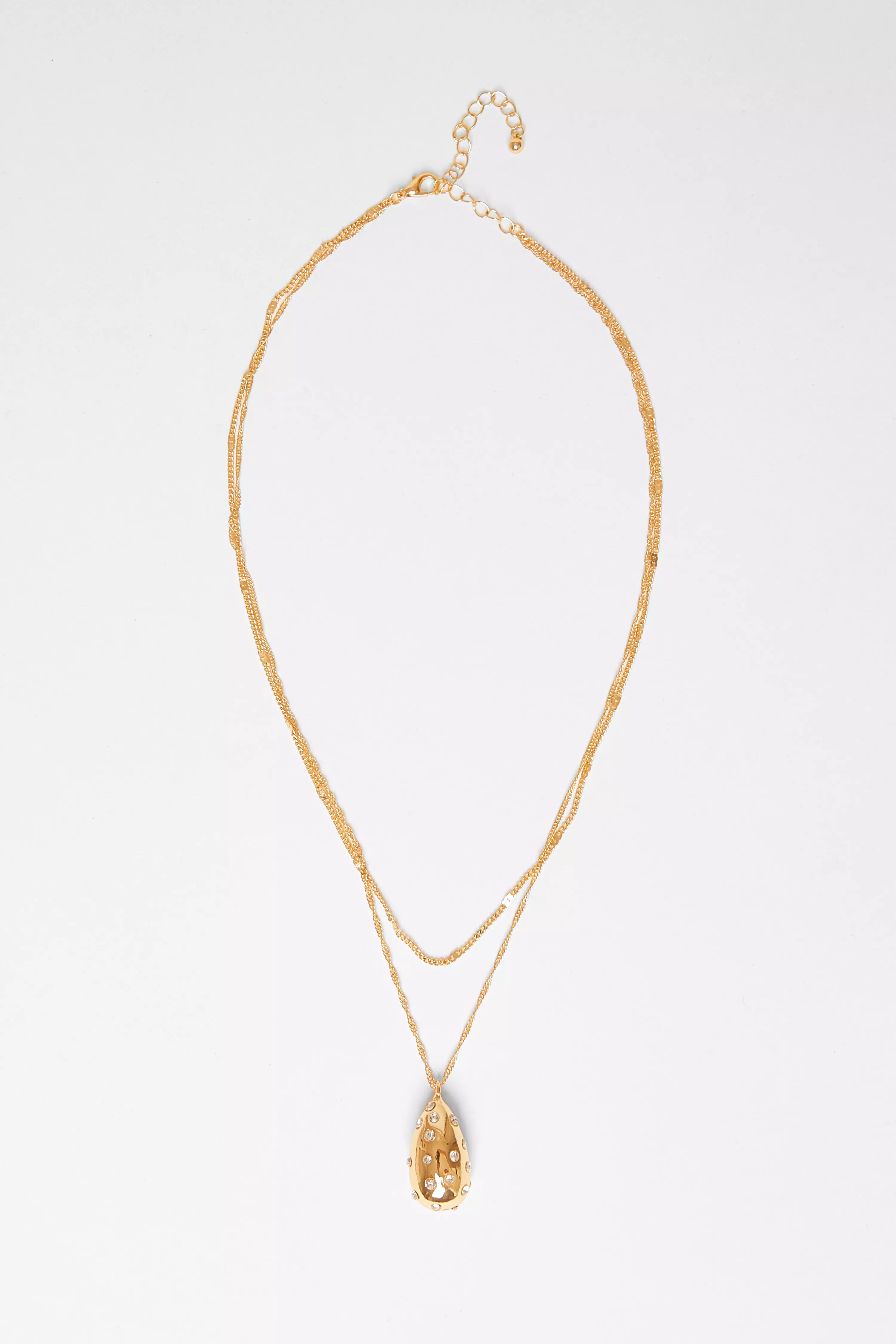 Gold Diamante Tear Drop Necklace