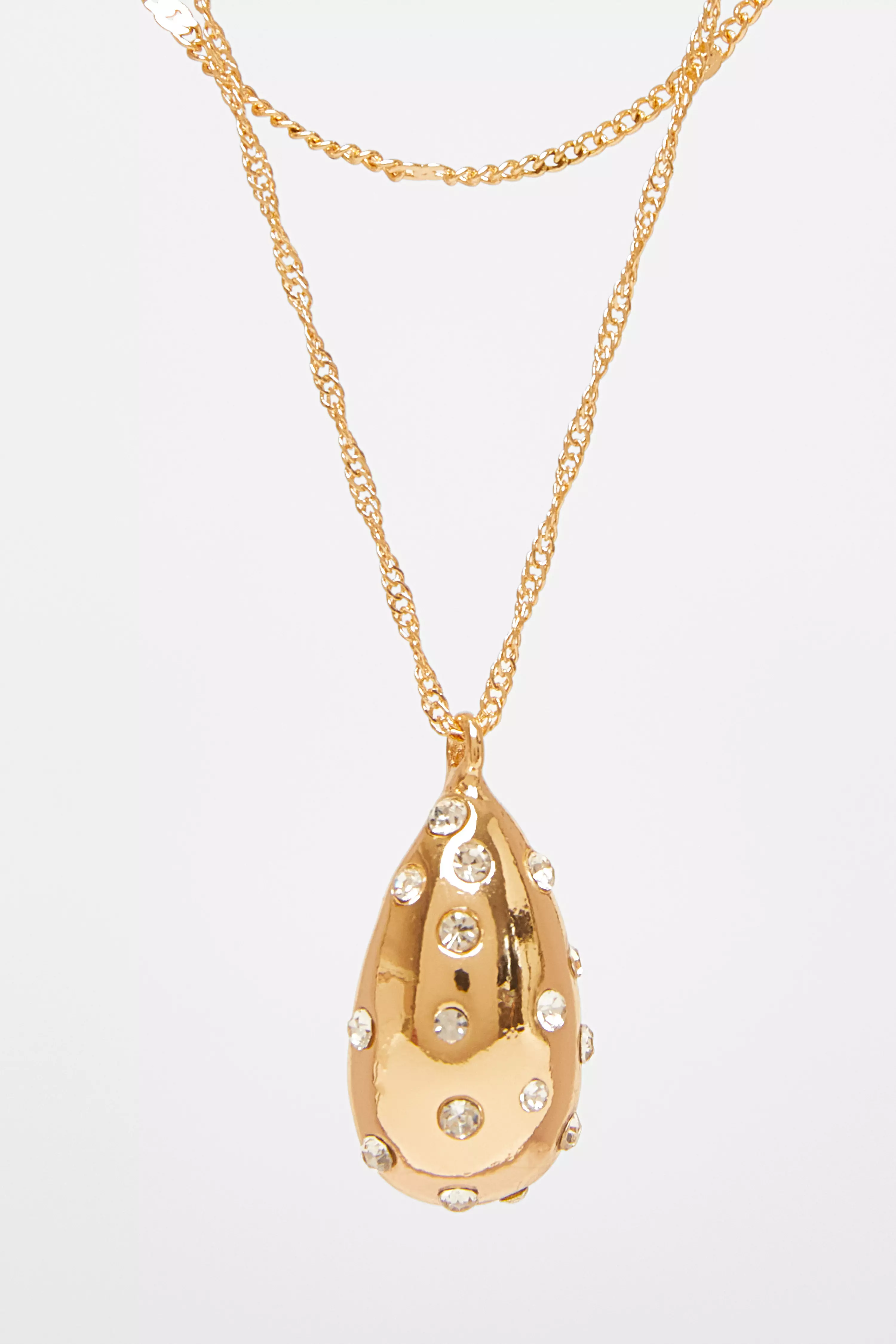 Gold Diamante Tear Drop Necklace