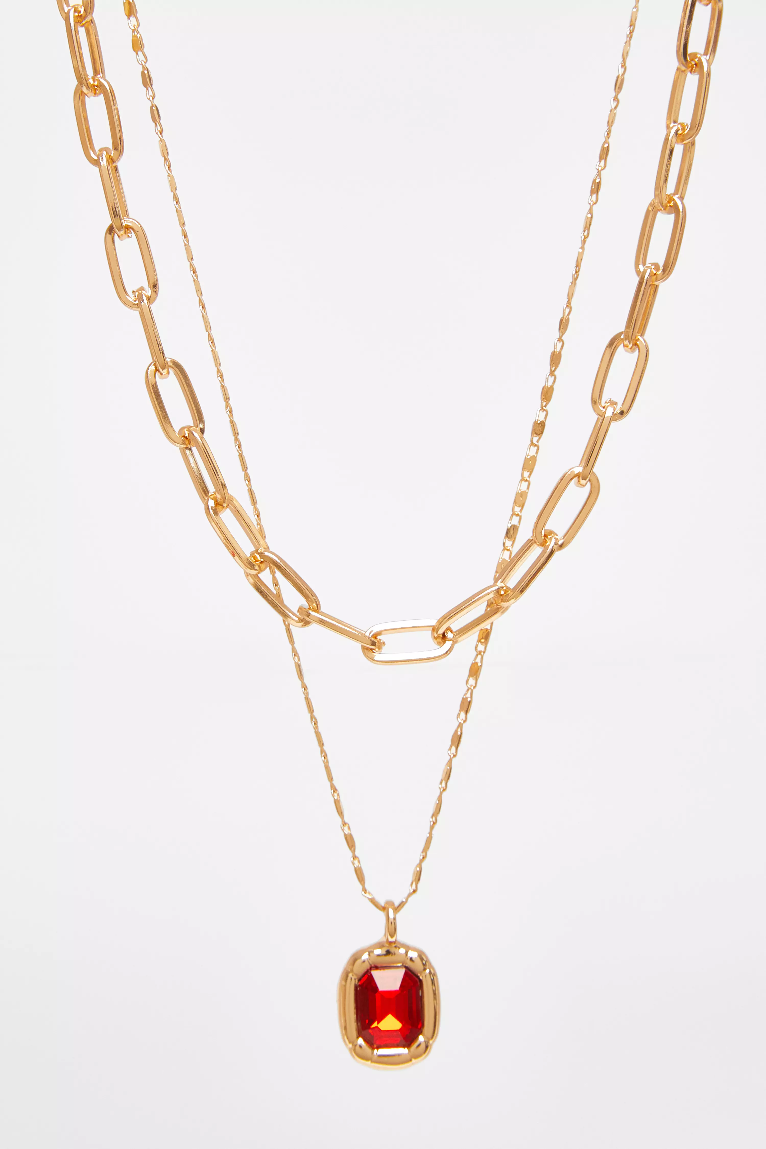 Red Jewel Layered Necklace
