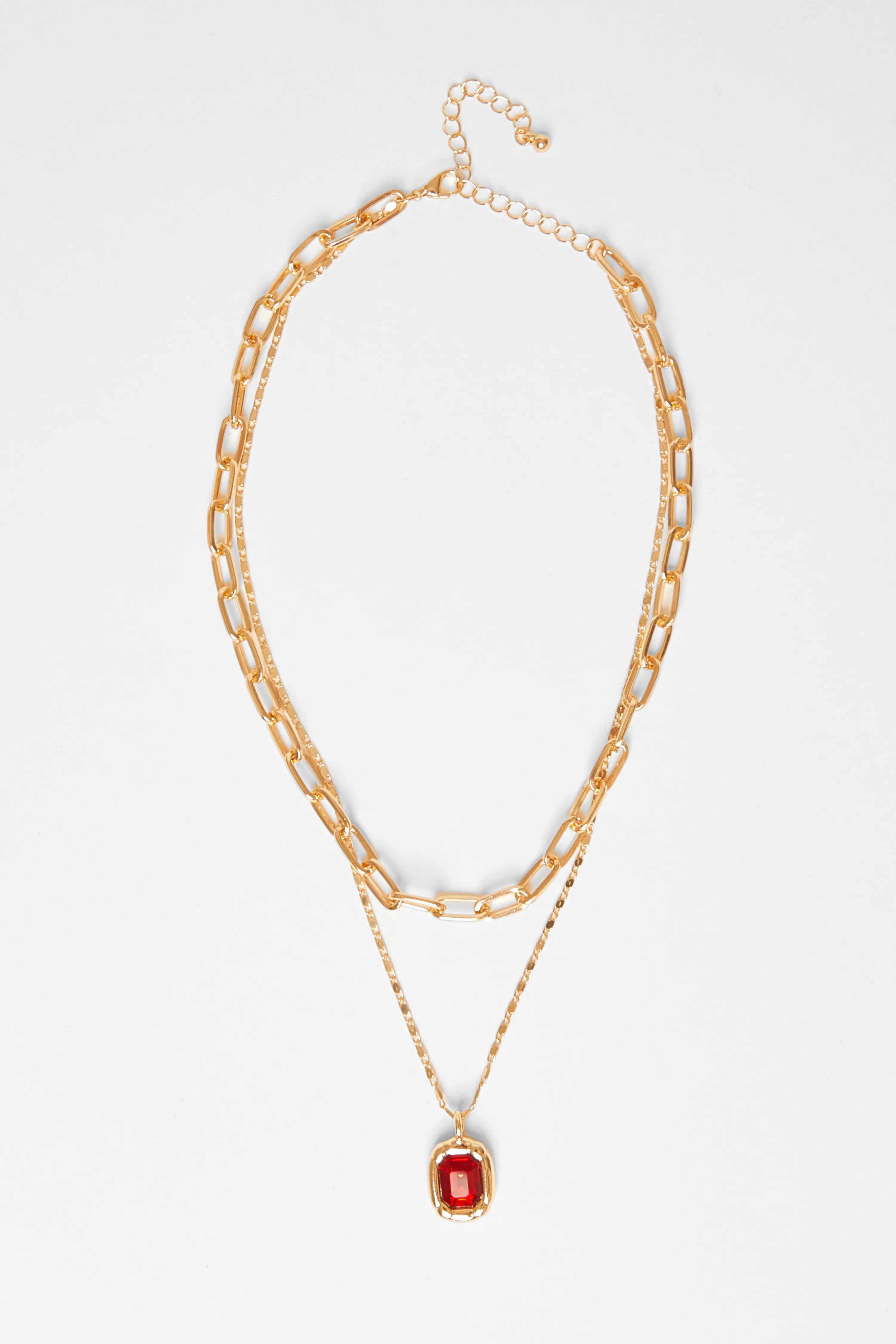 Red Jewel Layered Necklace
