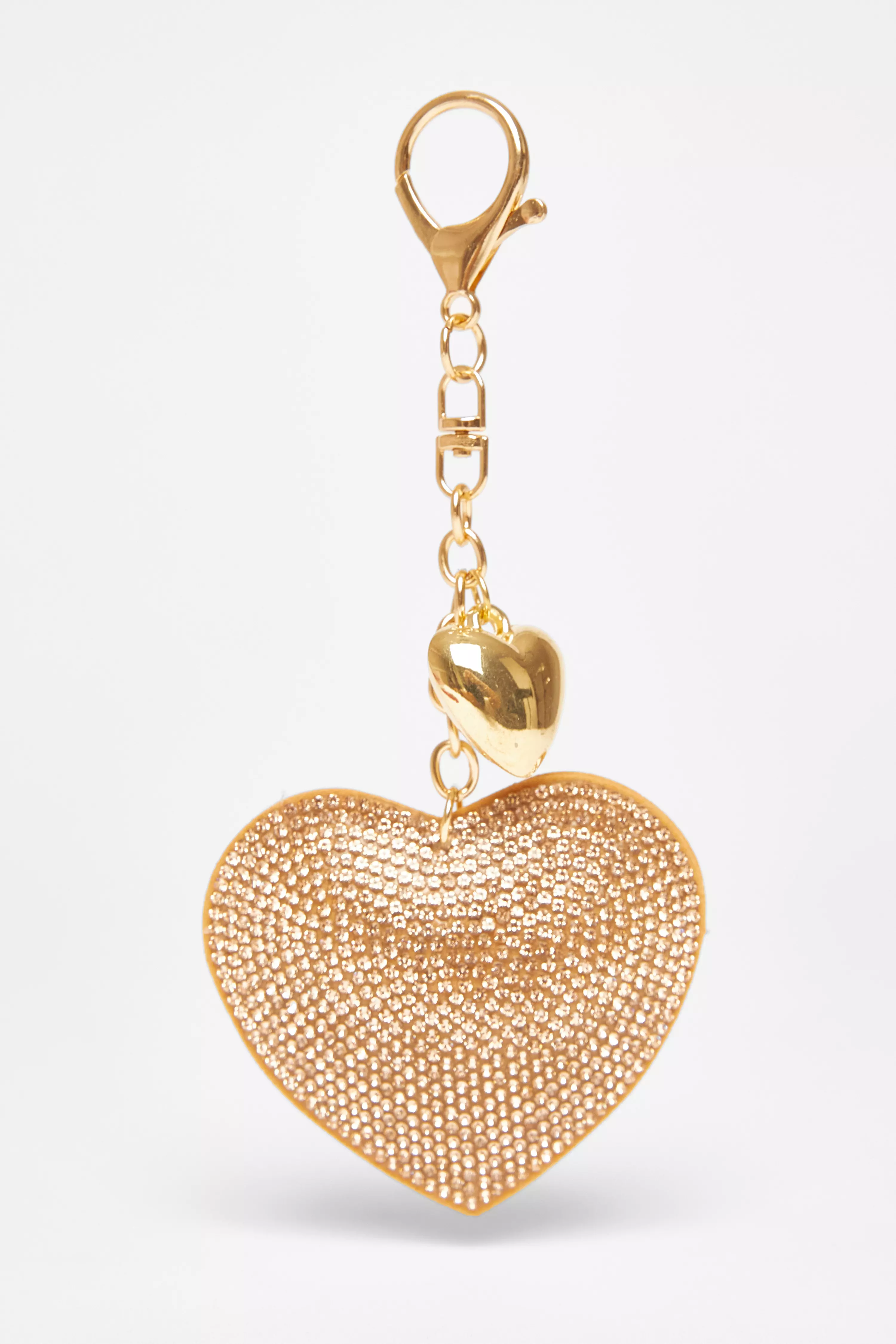 Gold Diamante Heart Bag Charm