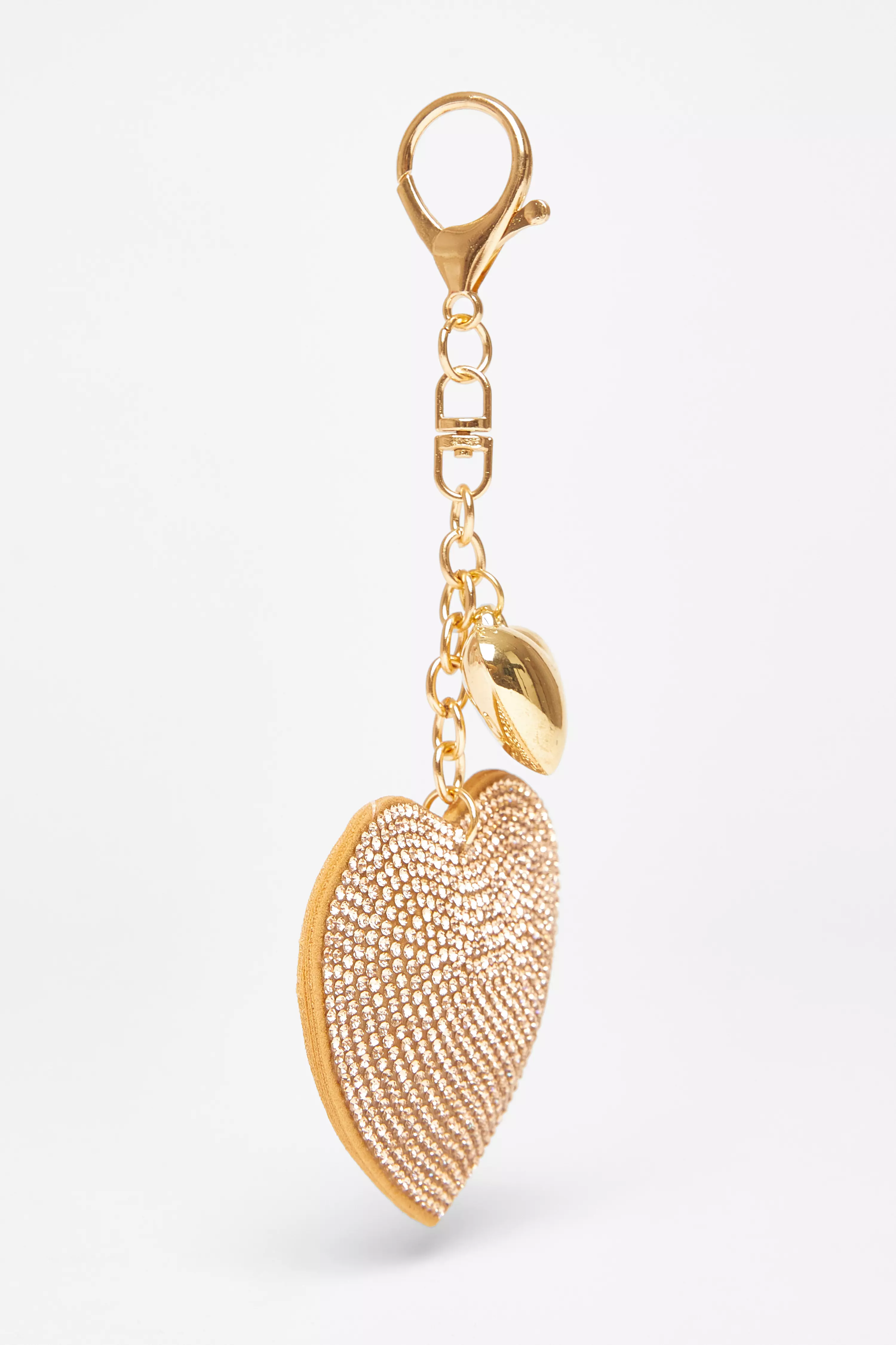 Gold Diamante Heart Bag Charm
