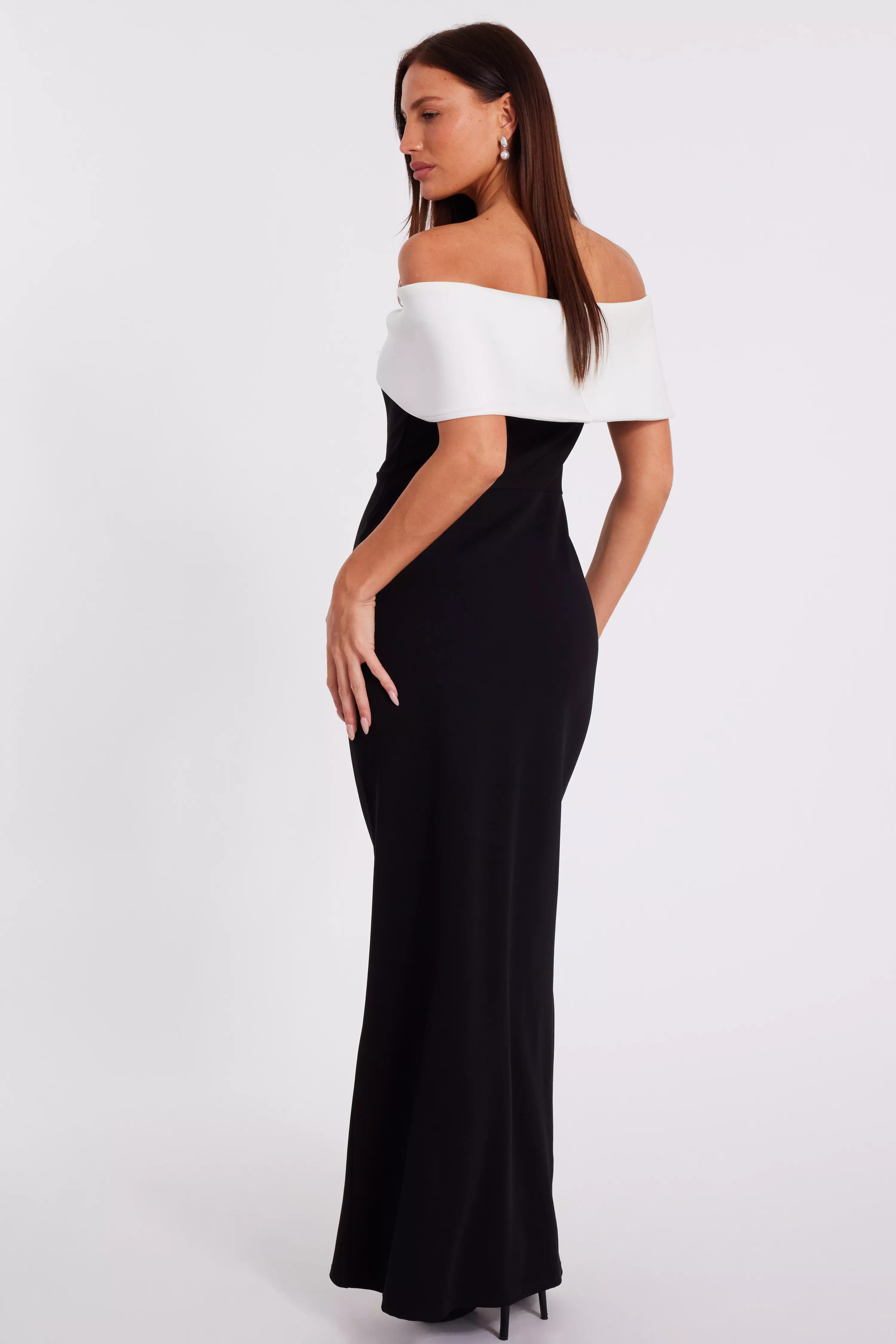 Black Contrast Bardot Maxi Dress