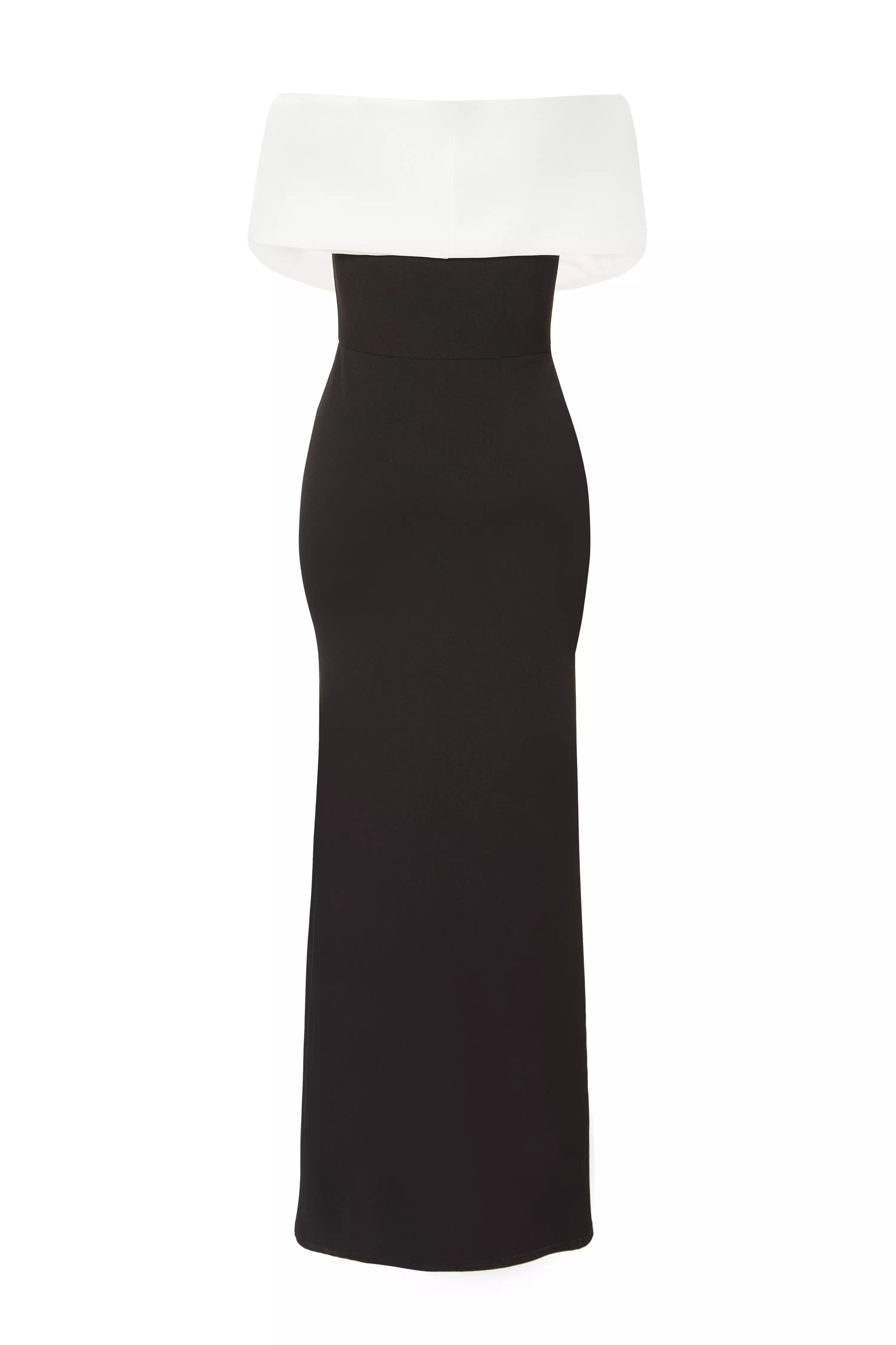 Black Contrast Bardot Maxi Dress