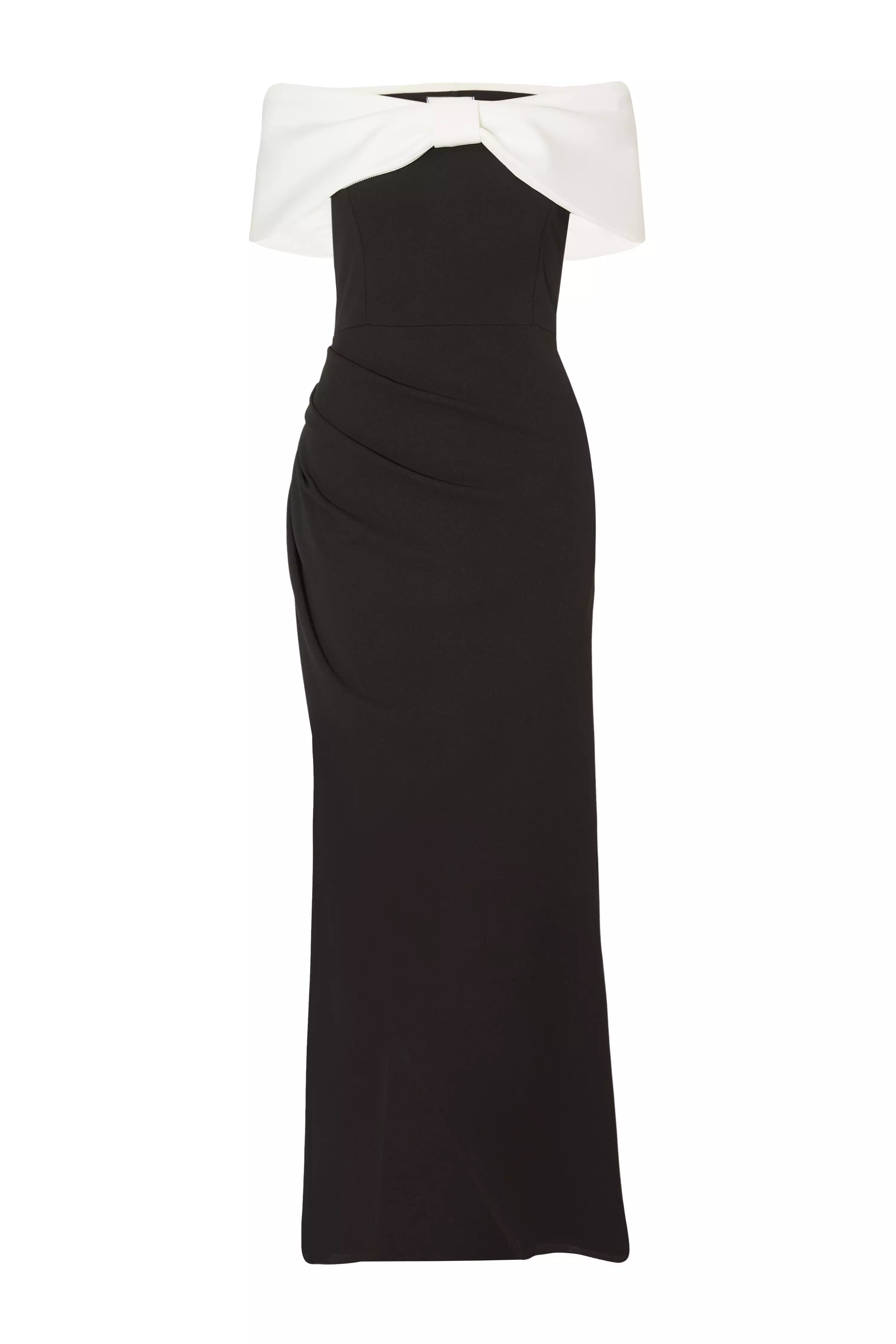 Black Contrast Bardot Maxi Dress