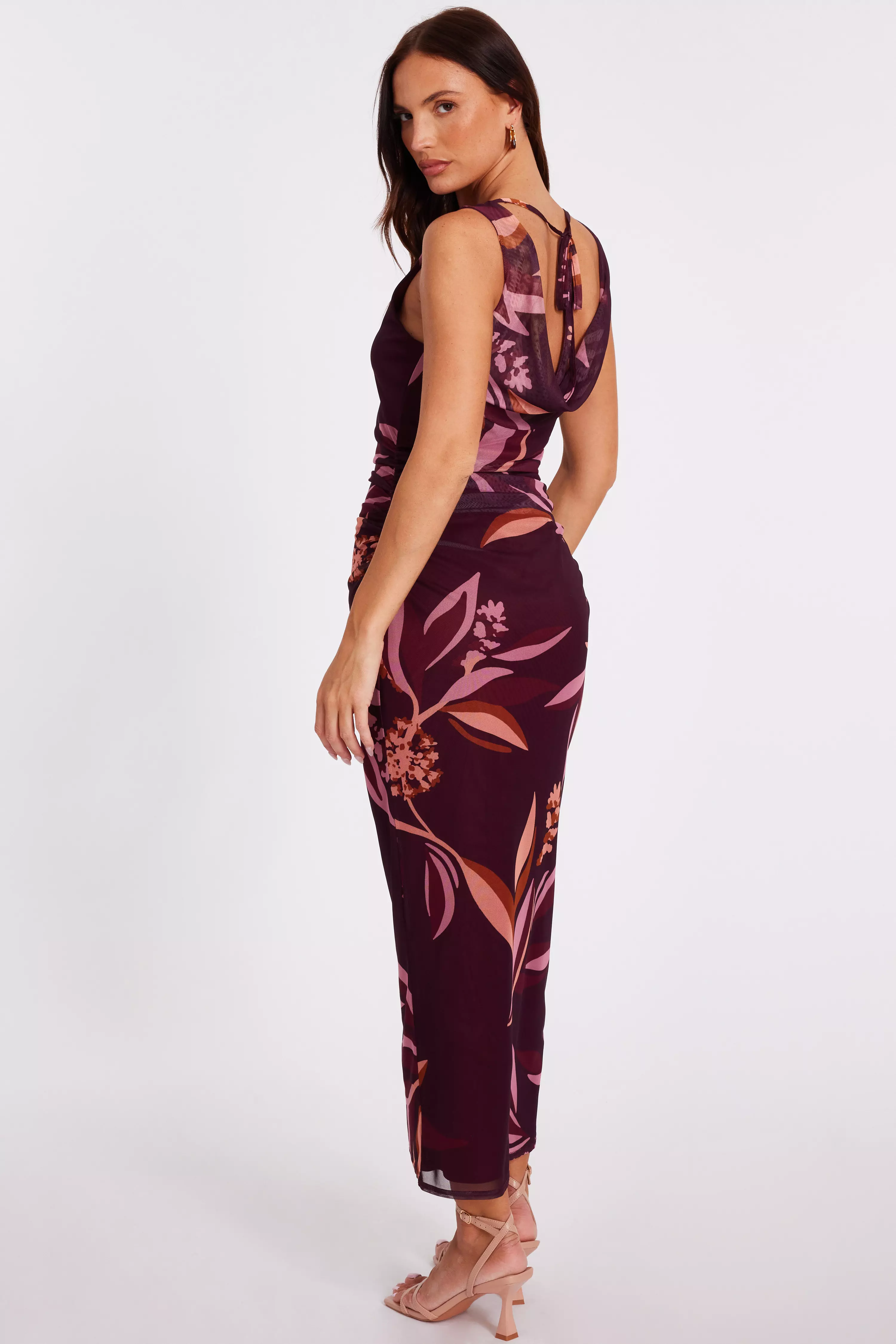 Dark Red Floral Midaxi Dress