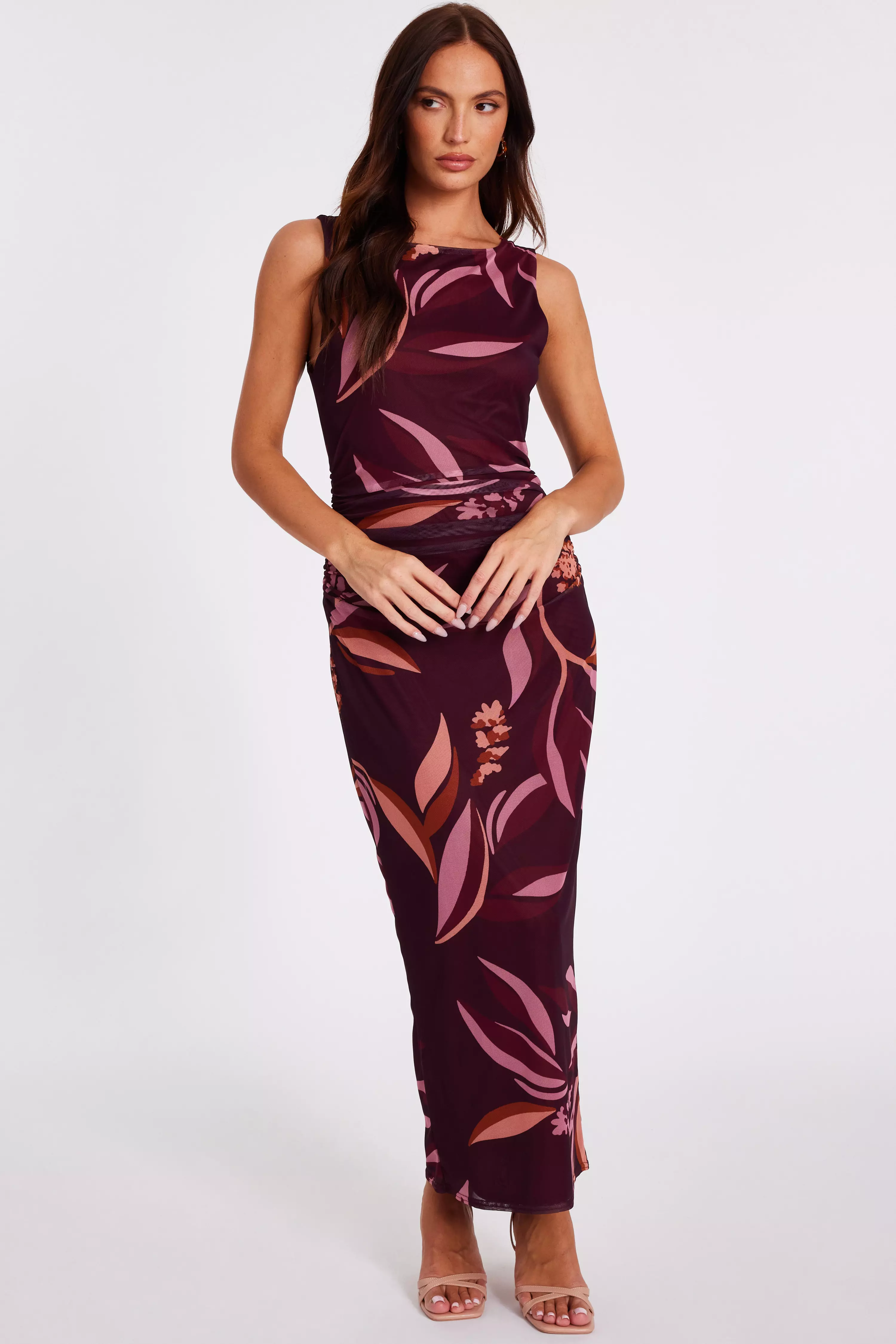 Dark Red Floral Midaxi Dress