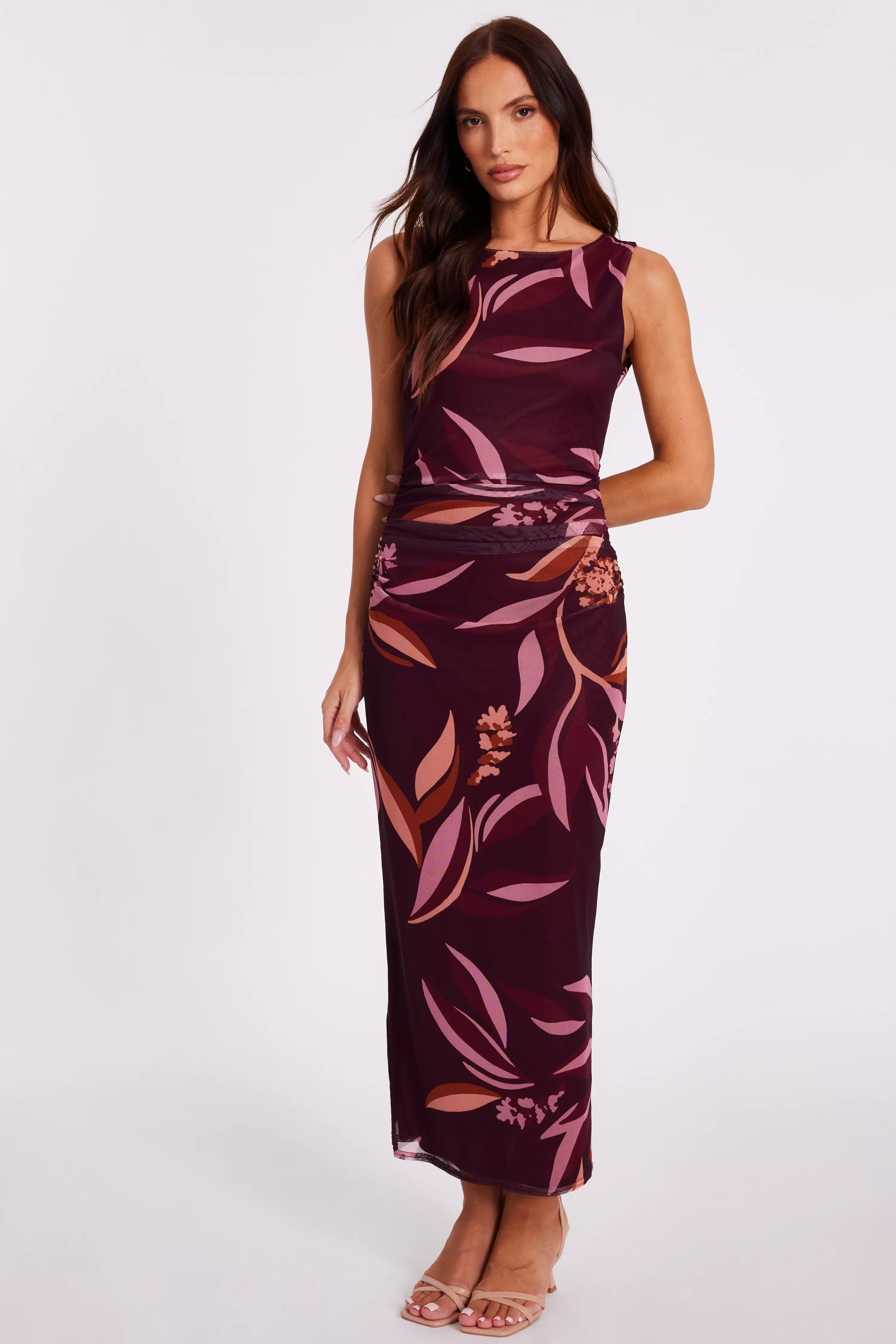 Dark Red Floral Midaxi Dress