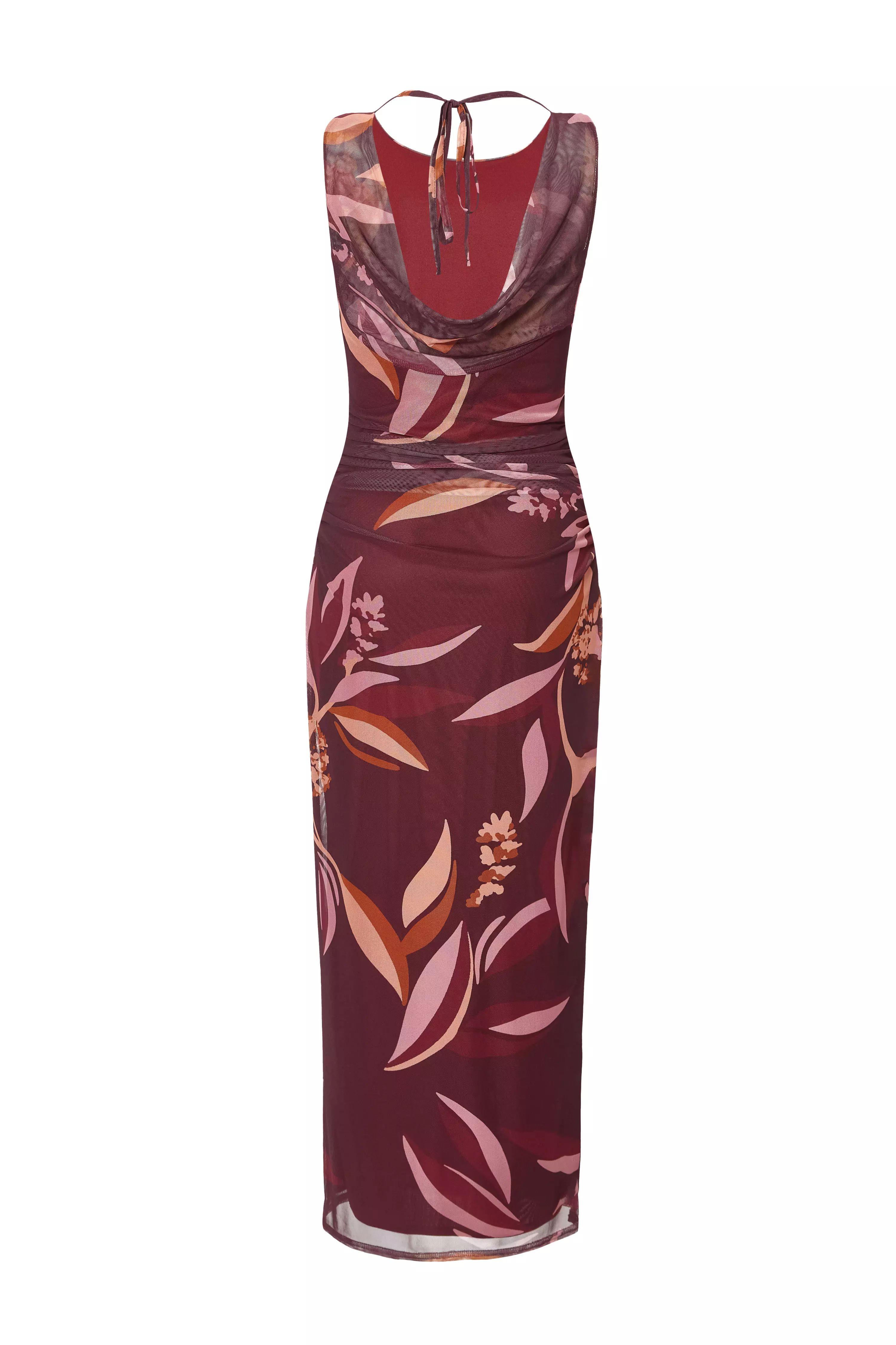 Dark Red Floral Midaxi Dress