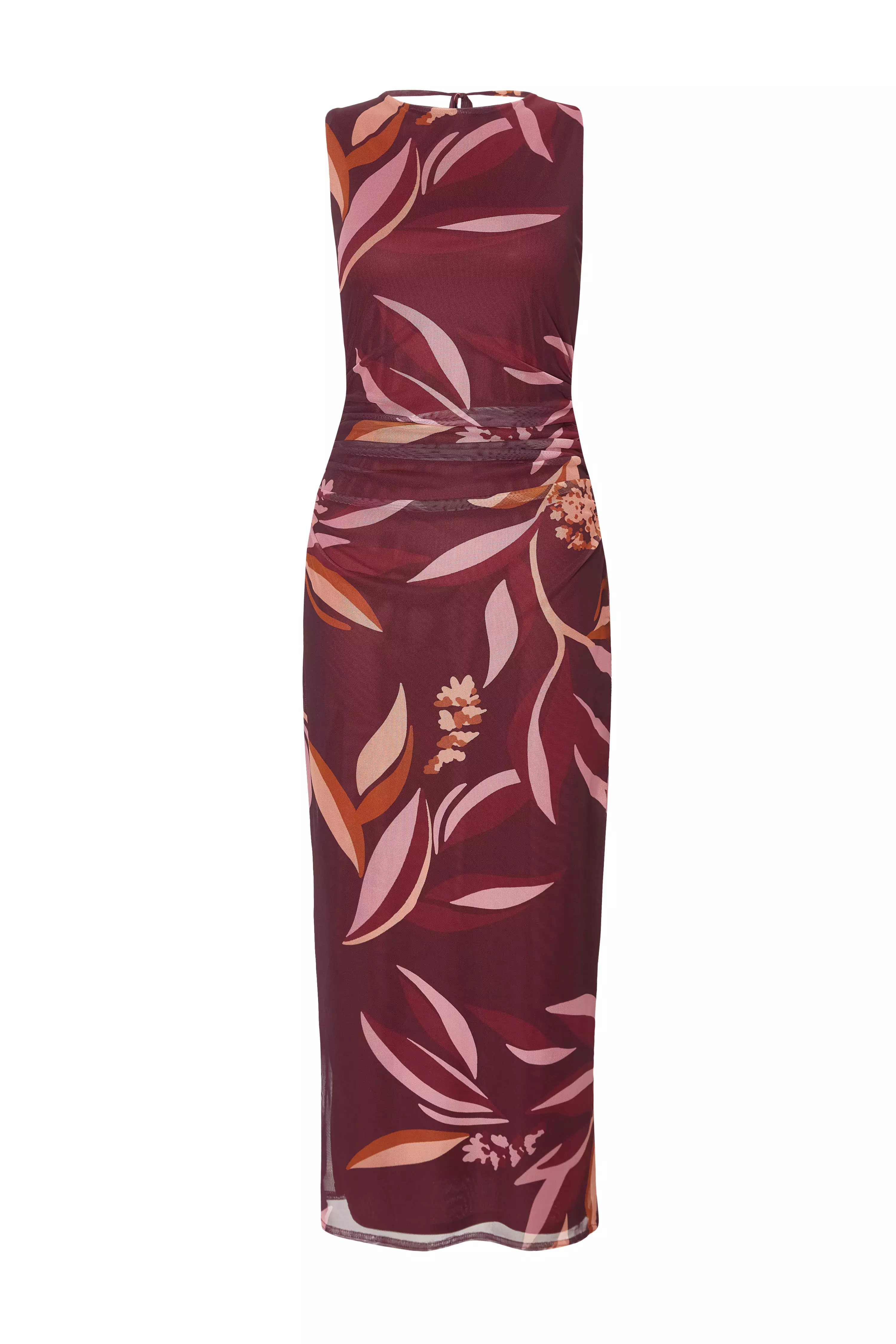 Dark Red Floral Midaxi Dress