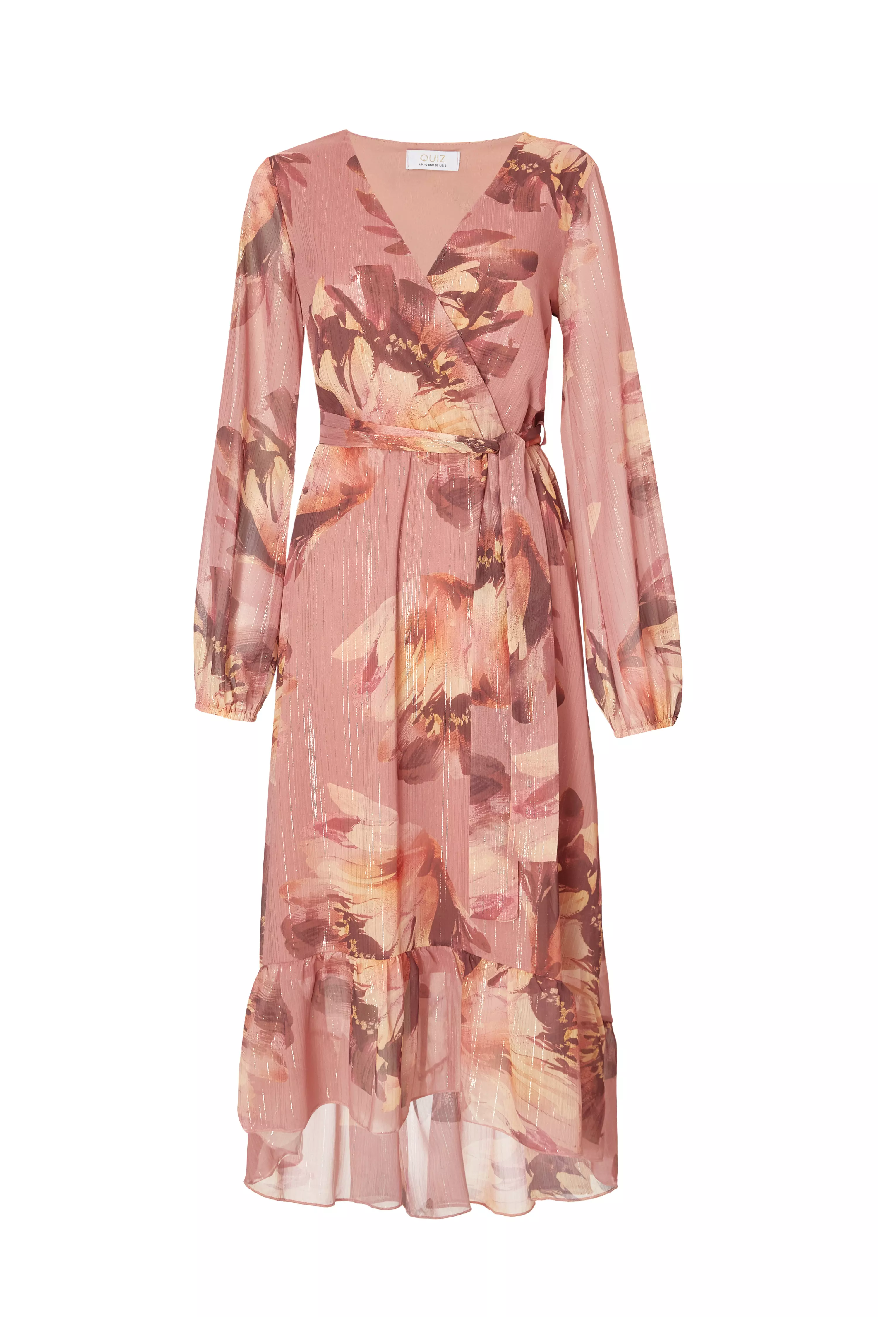 Mauve Floral Dip Hem Midaxi Dress