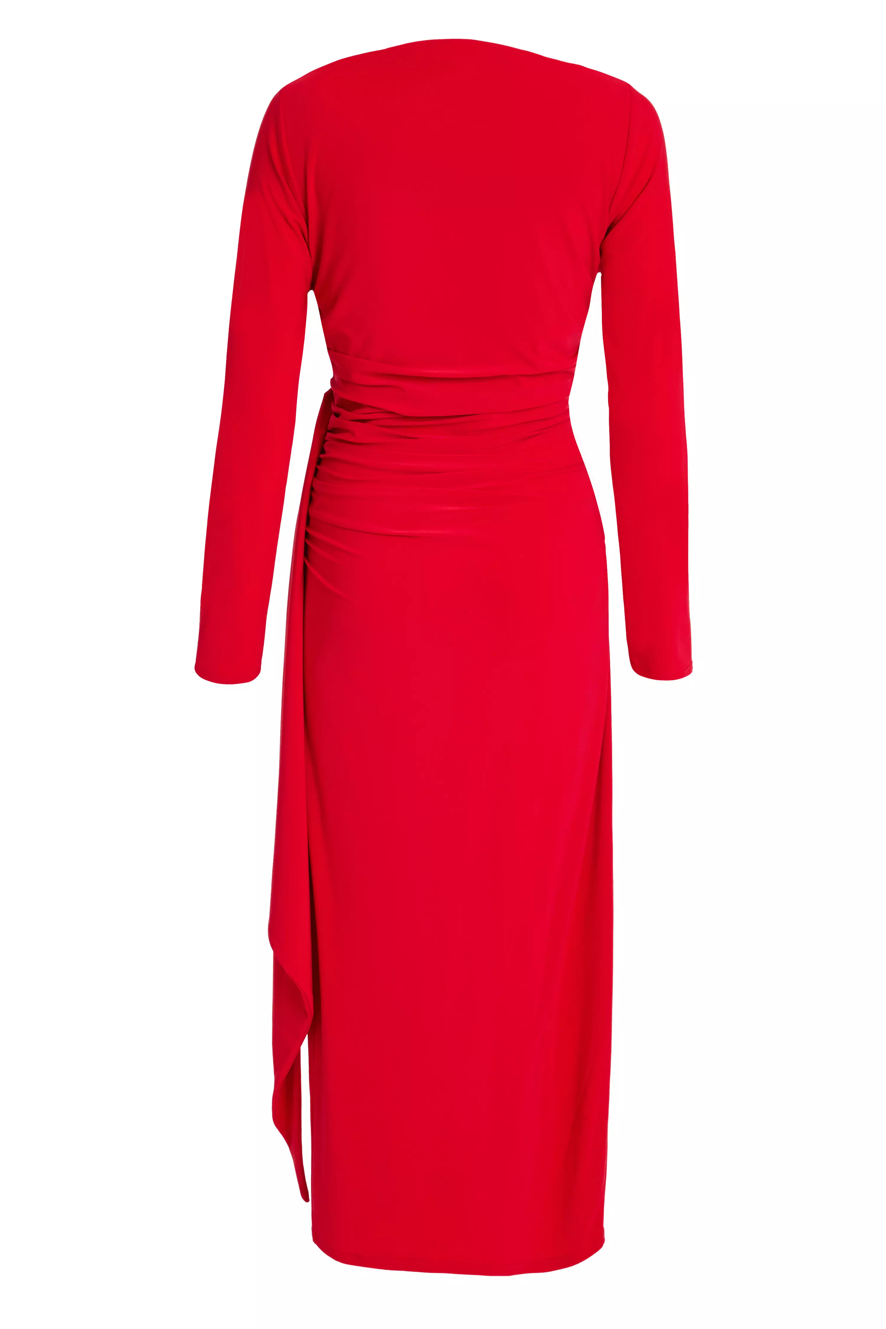 Red Ruffle Side Midi Dress