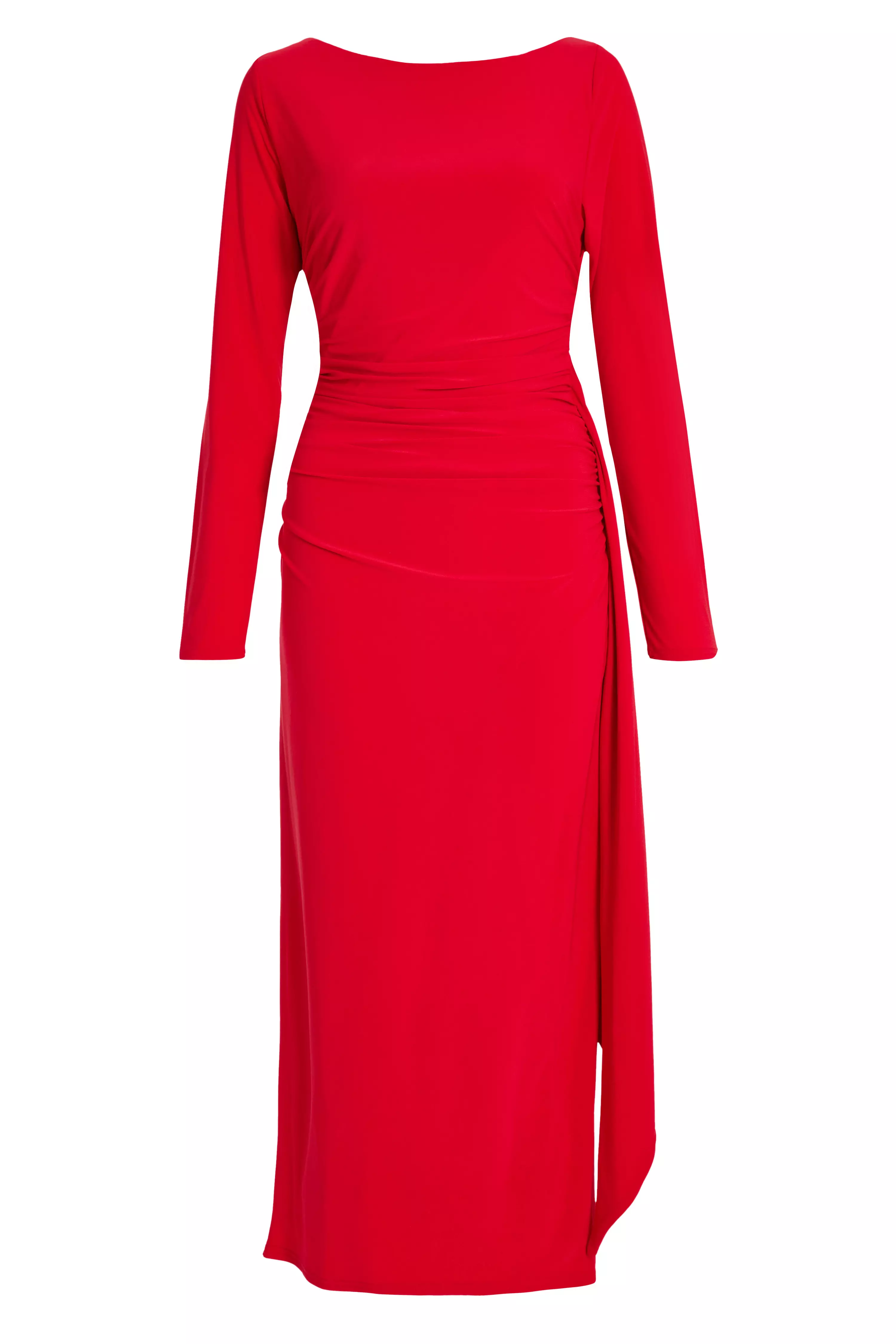 Red Ruffle Side Midi Dress