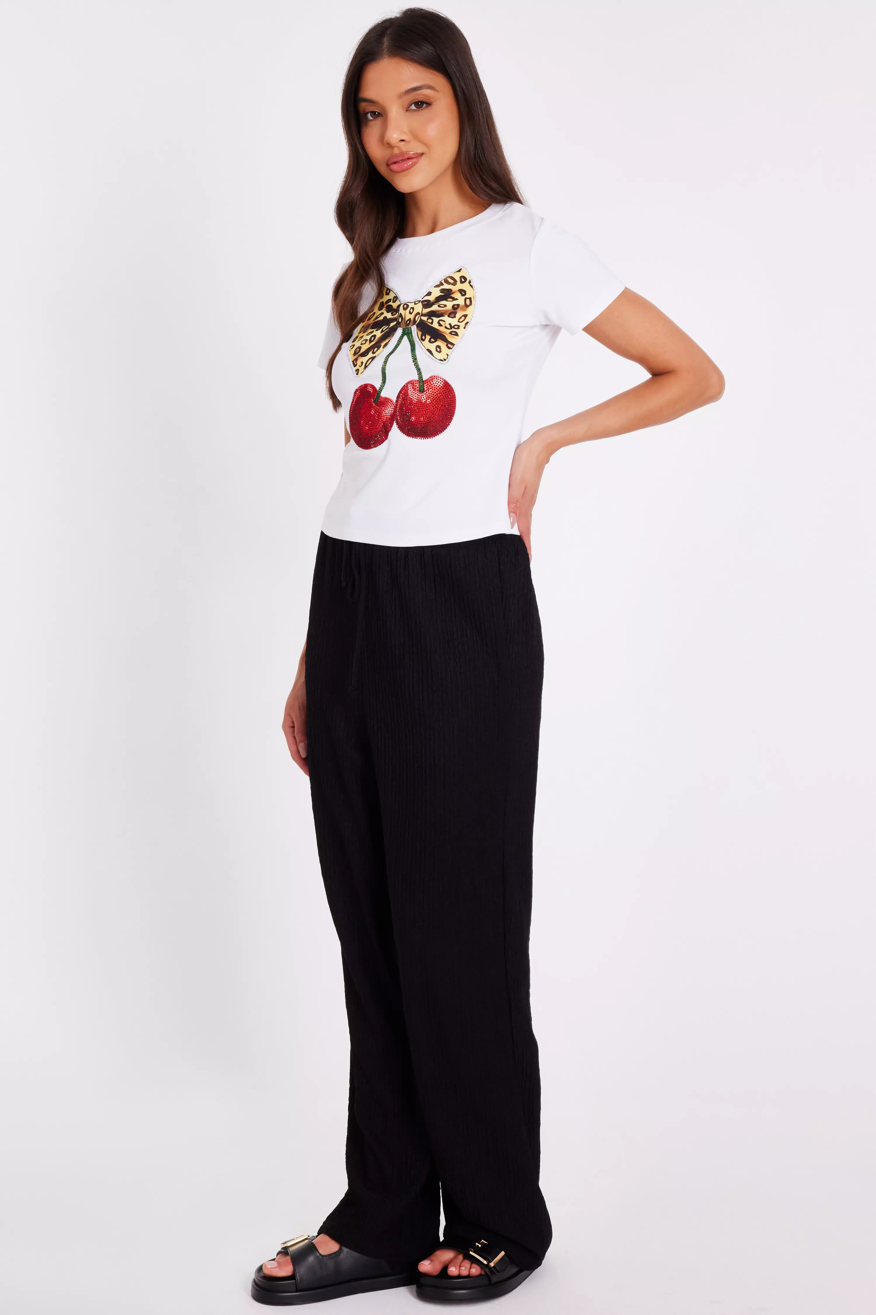 White Cherry Print Crop Top