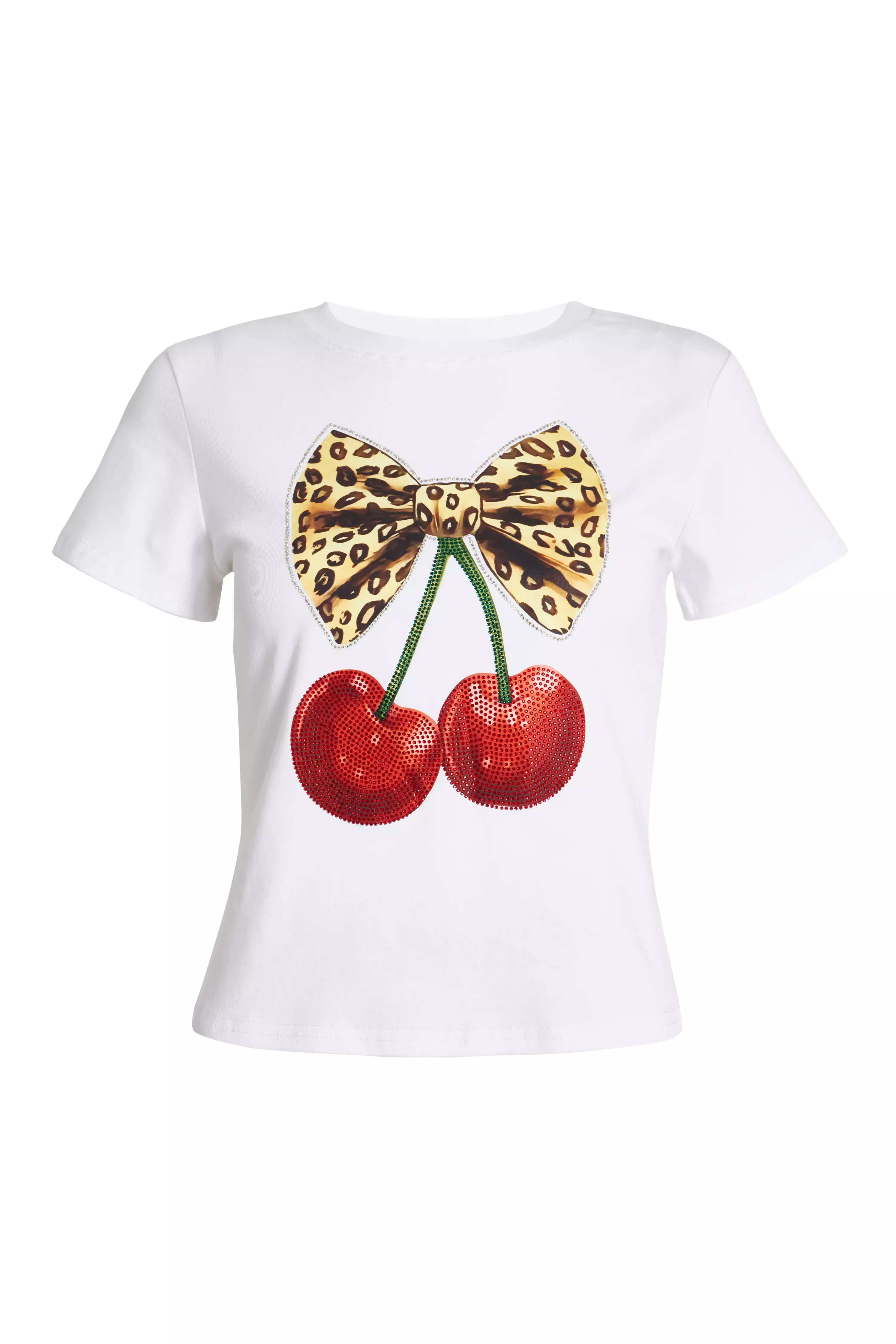 White Cherry Print Crop Top