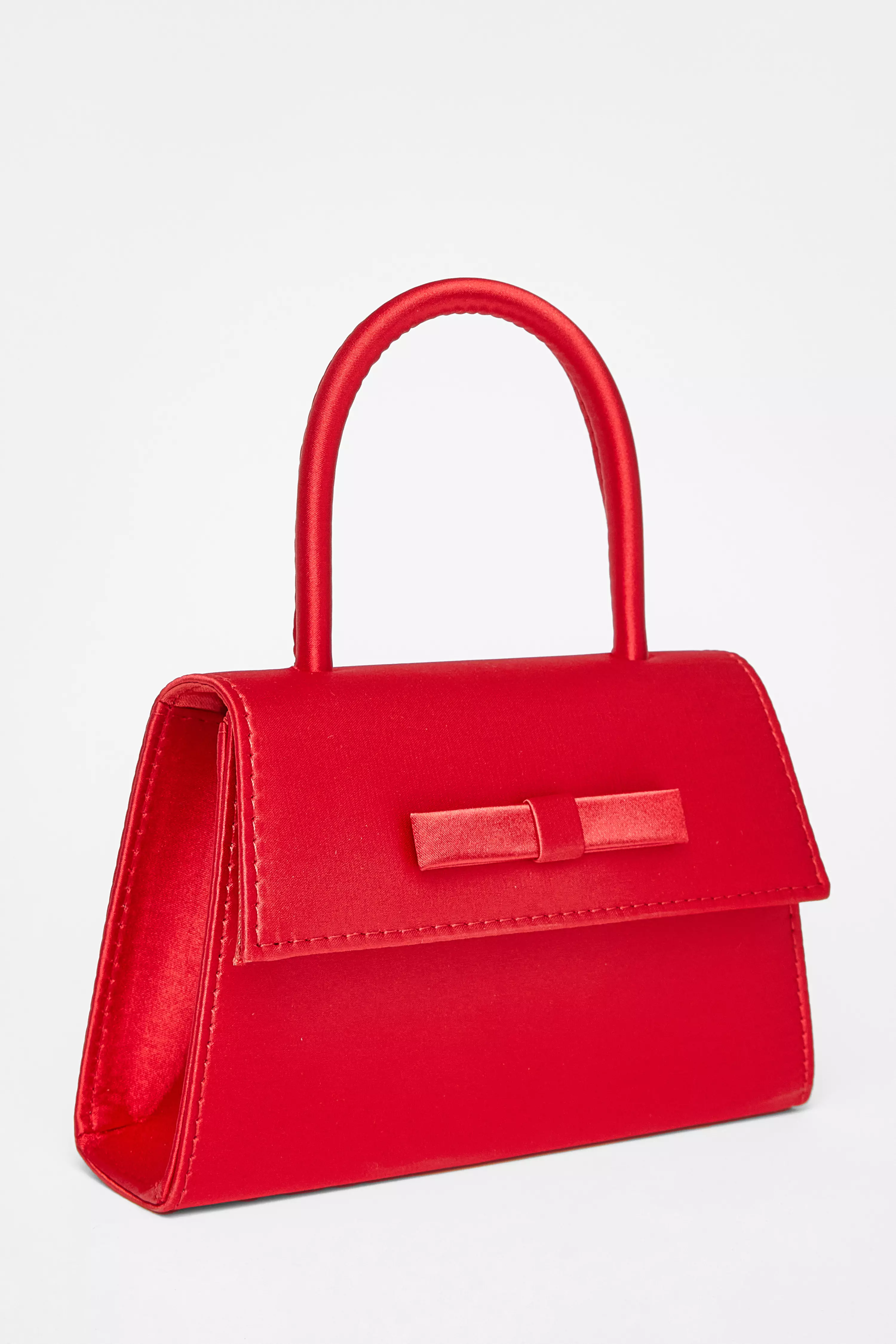 Red Bow Trim Top Handle Bag