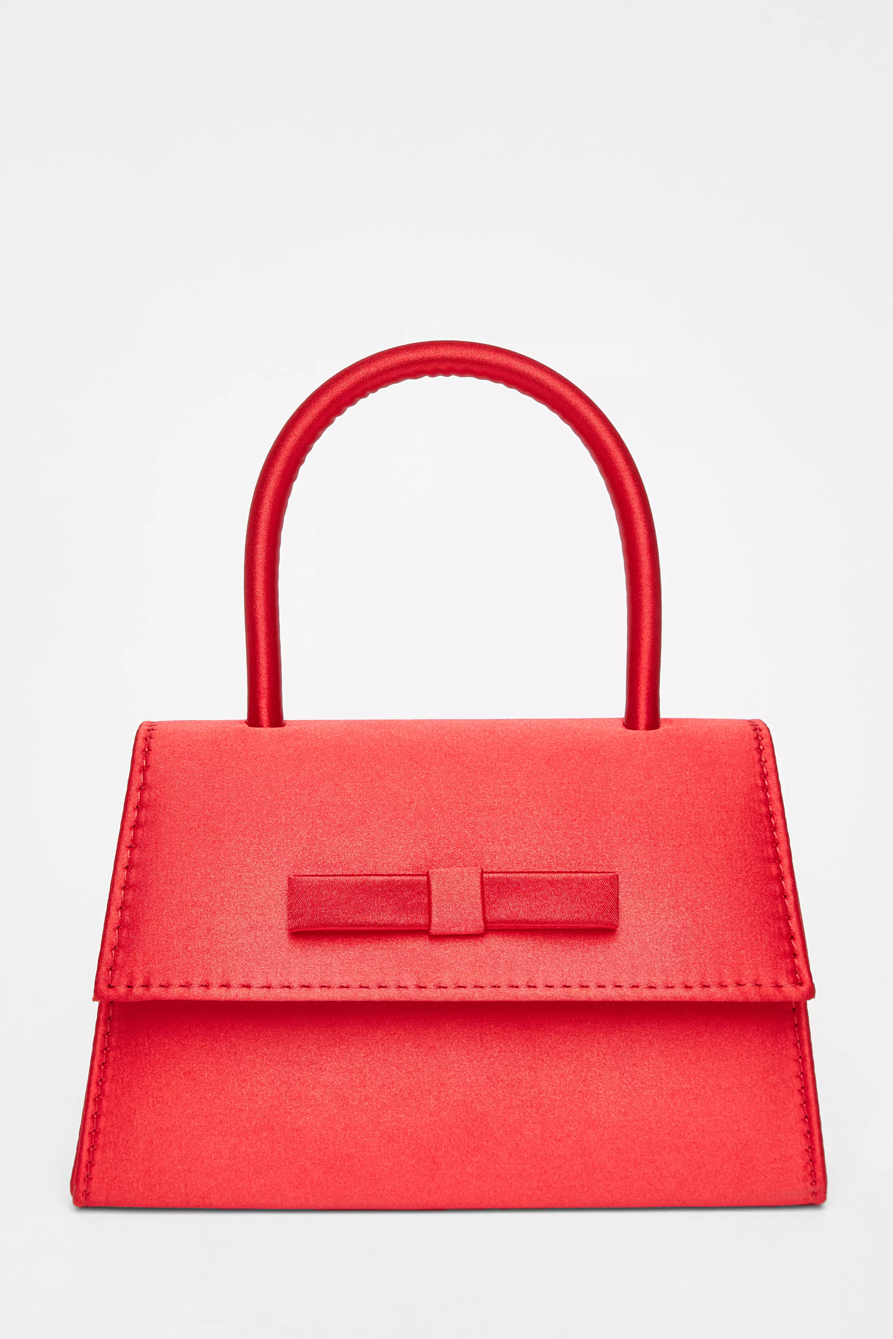 Red Bow Trim Top Handle Bag