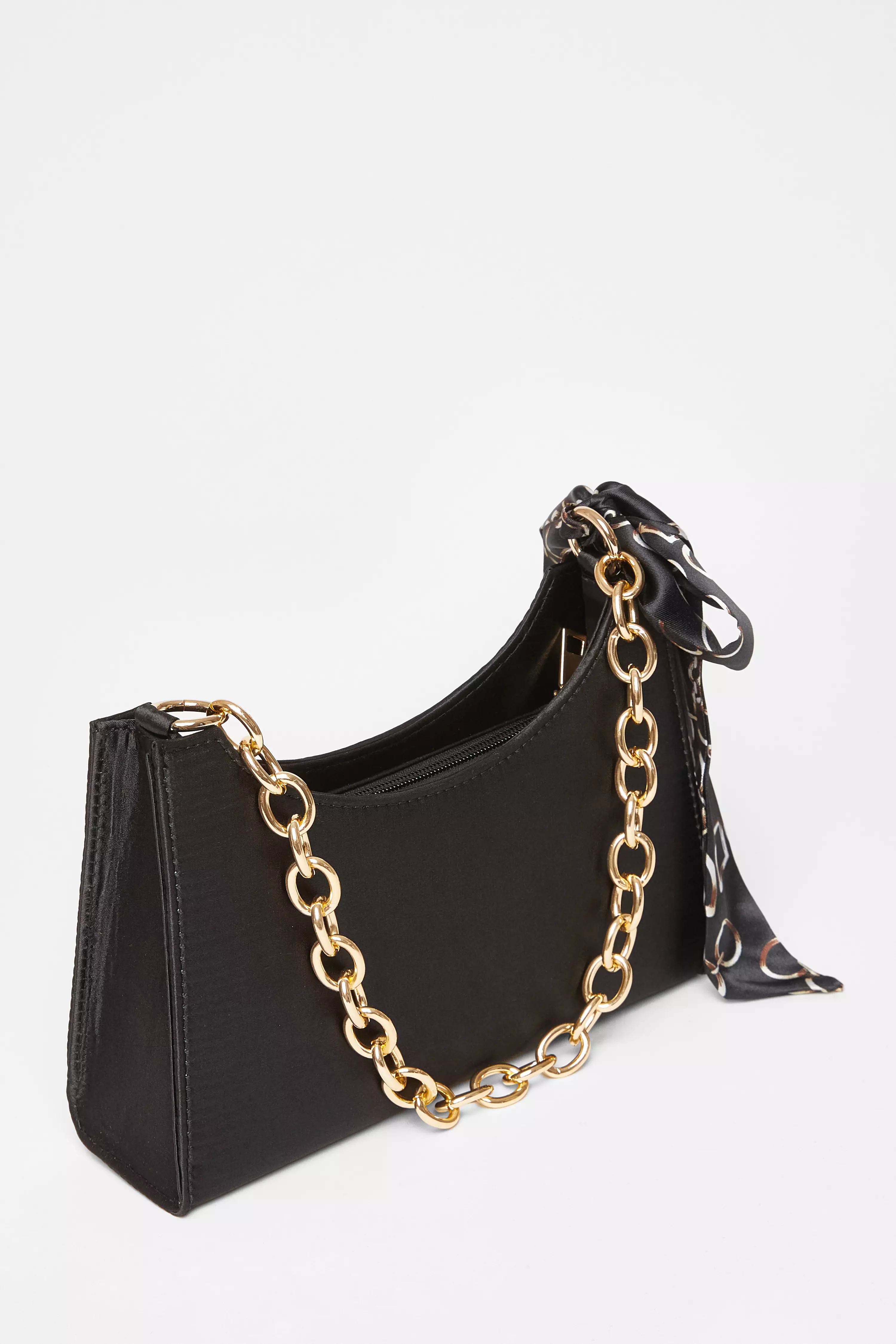 Black Satin Chain Shoulder Bag