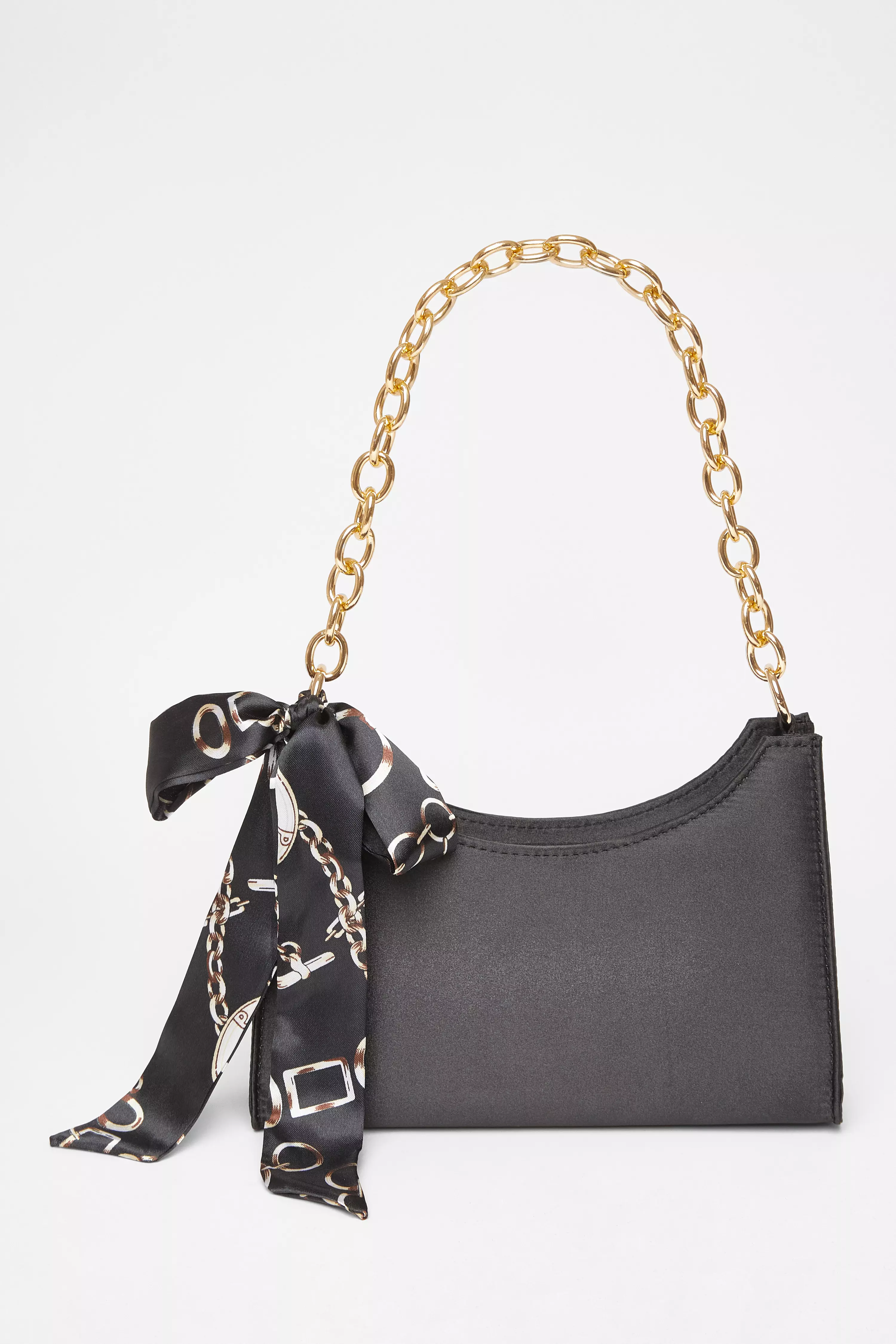Black Satin Chain Shoulder Bag