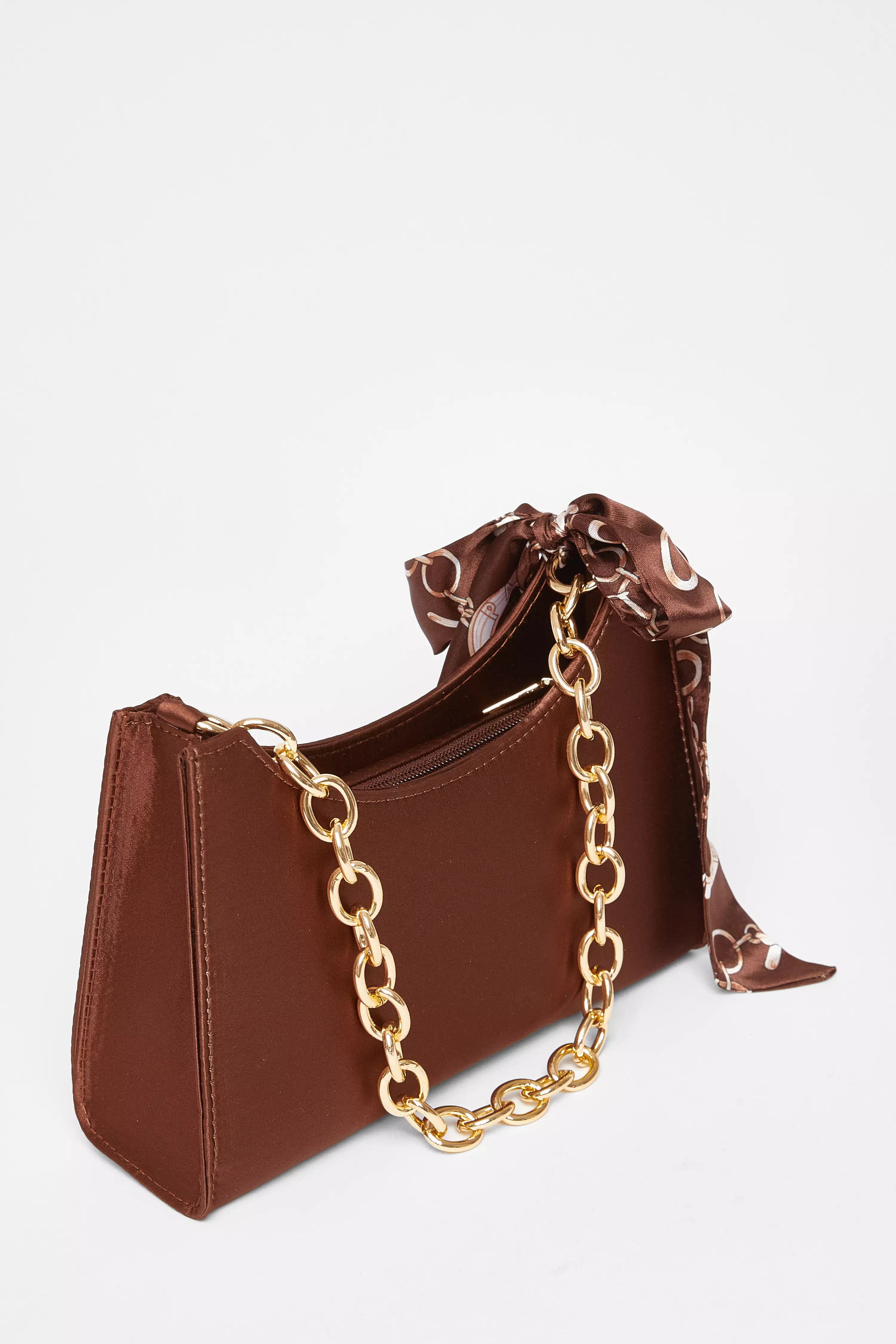 Brown Satin Chain Shoulder Bag