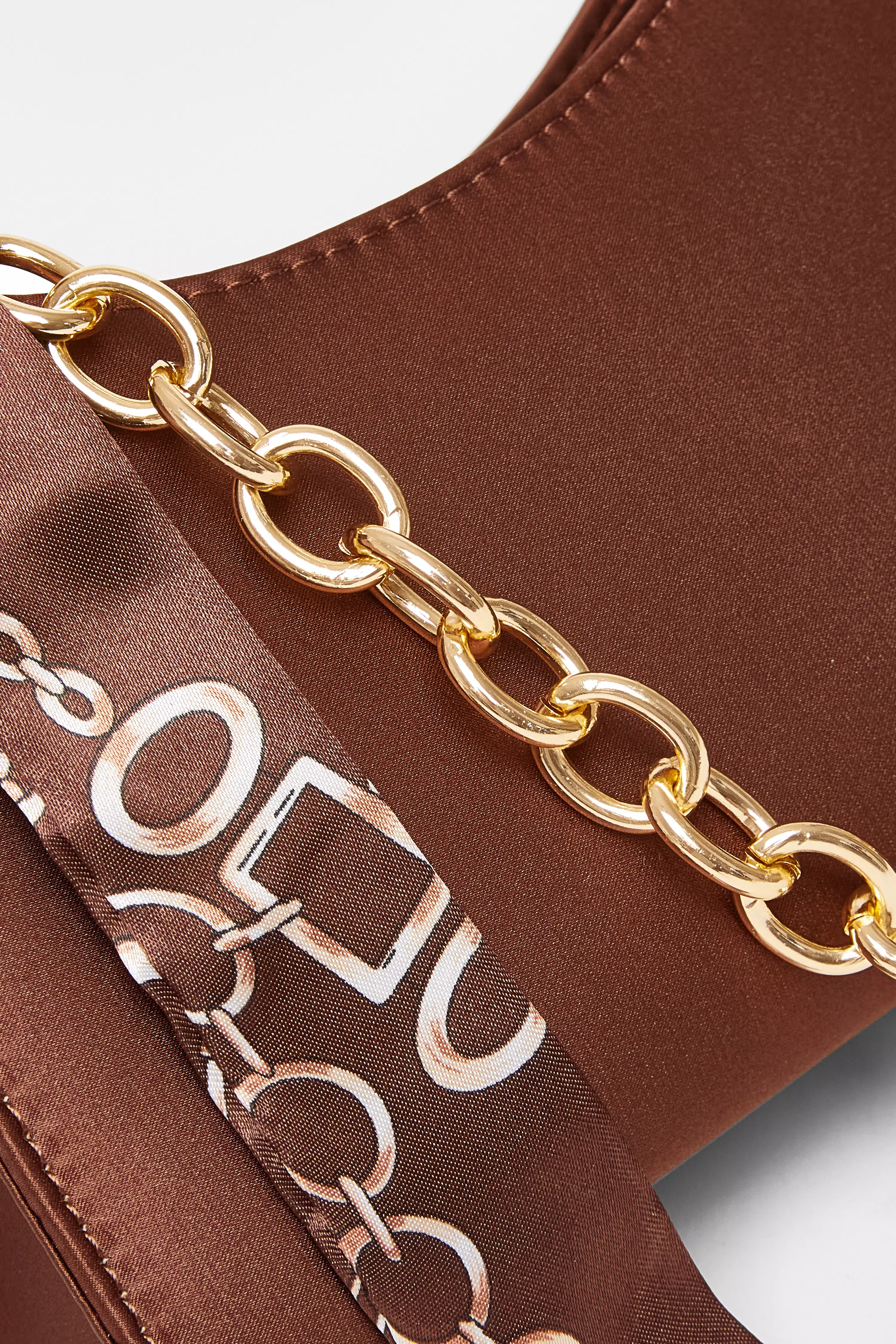 Brown Satin Chain Shoulder Bag