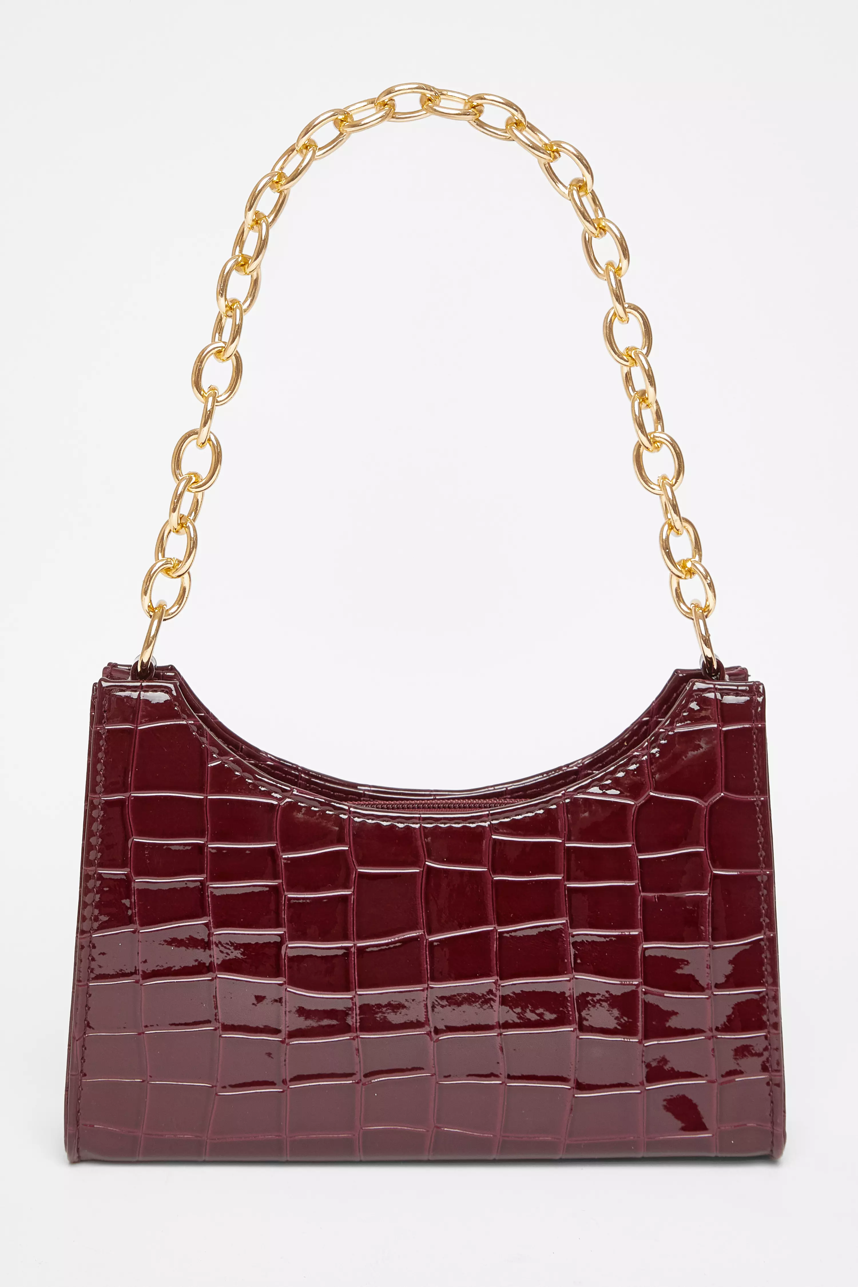 Dark Red Croc Chain Shoulder Bag