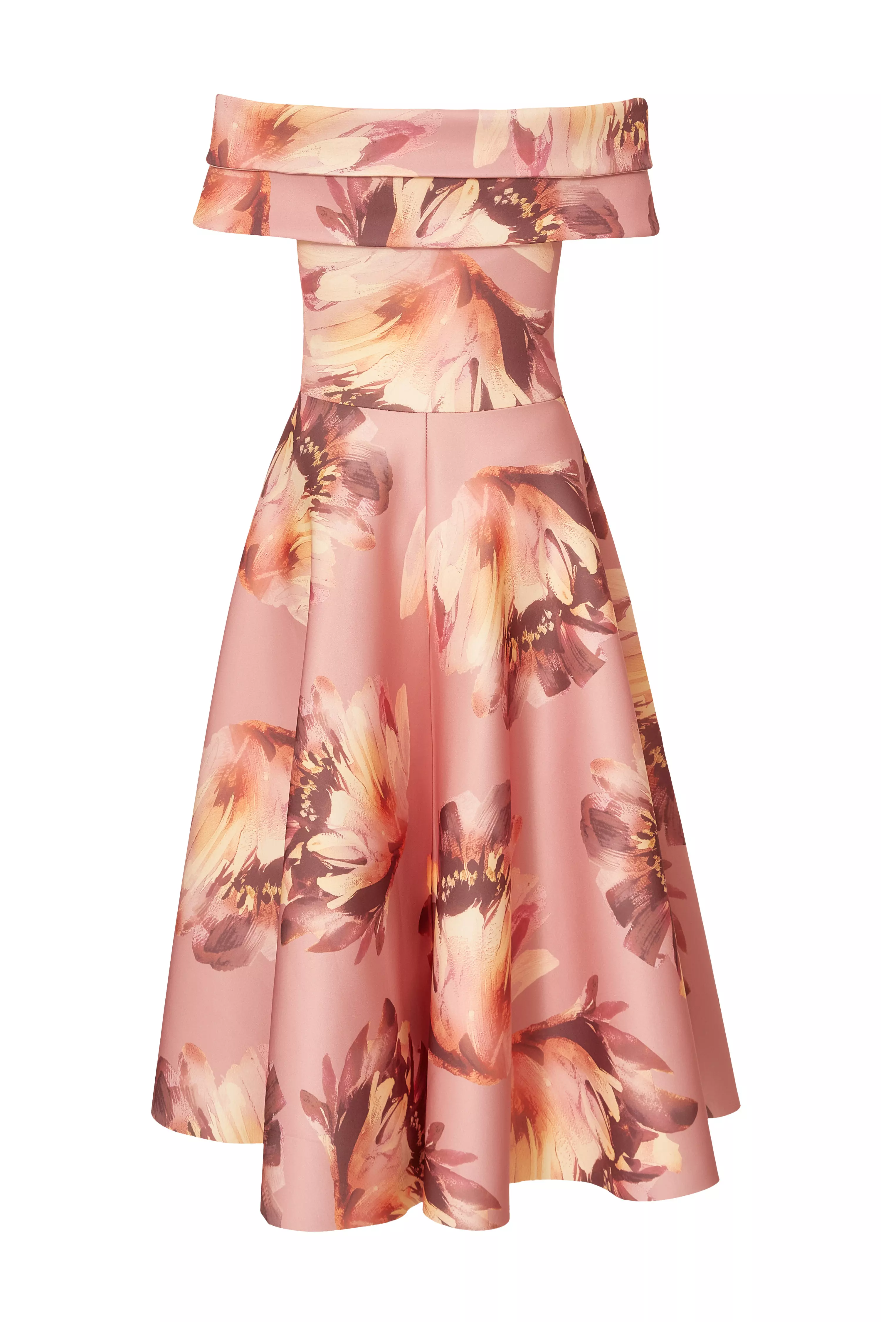 Mauve Floral Bardot Midi Dress
