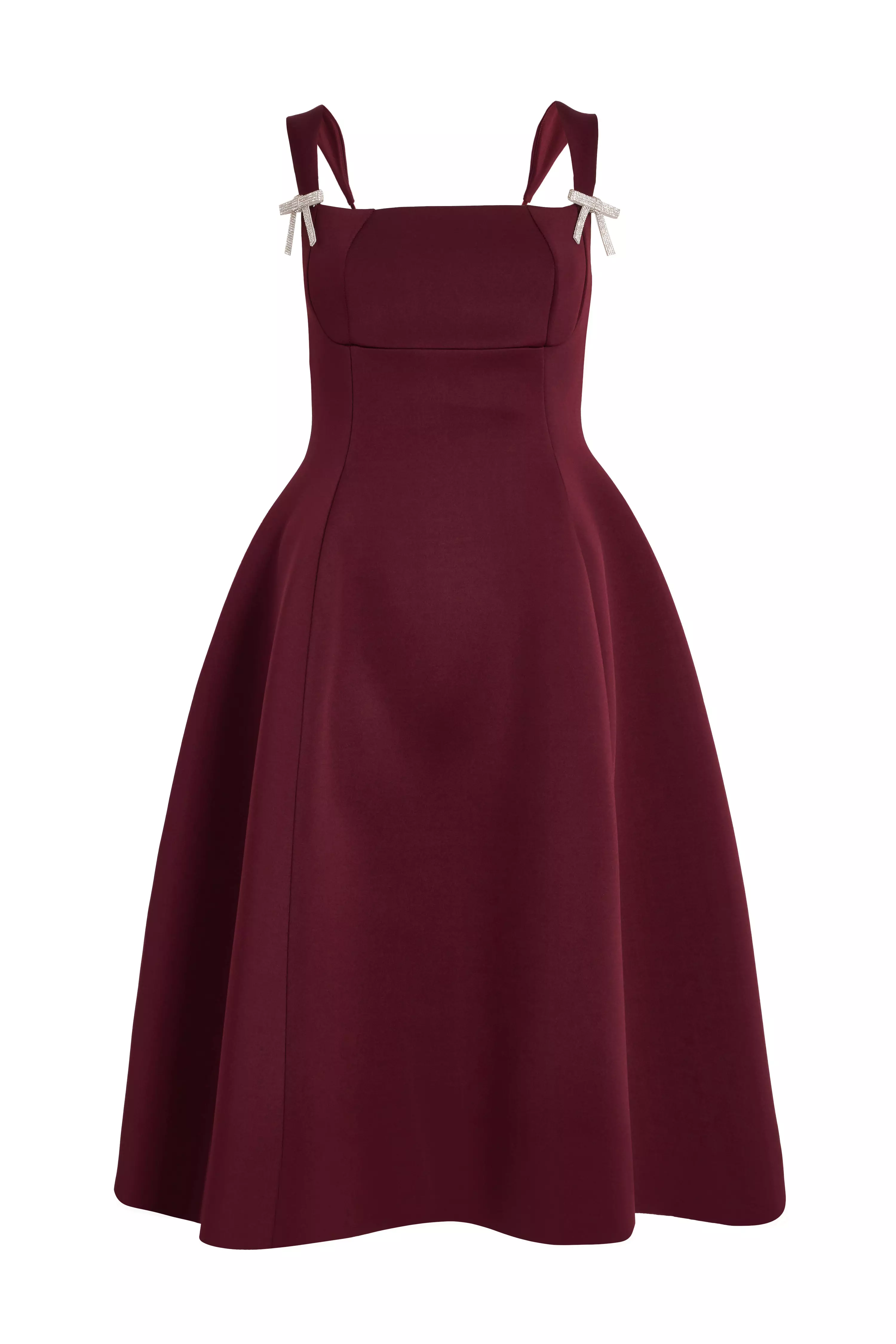 Dark Red Diamante Bow Midi Dress