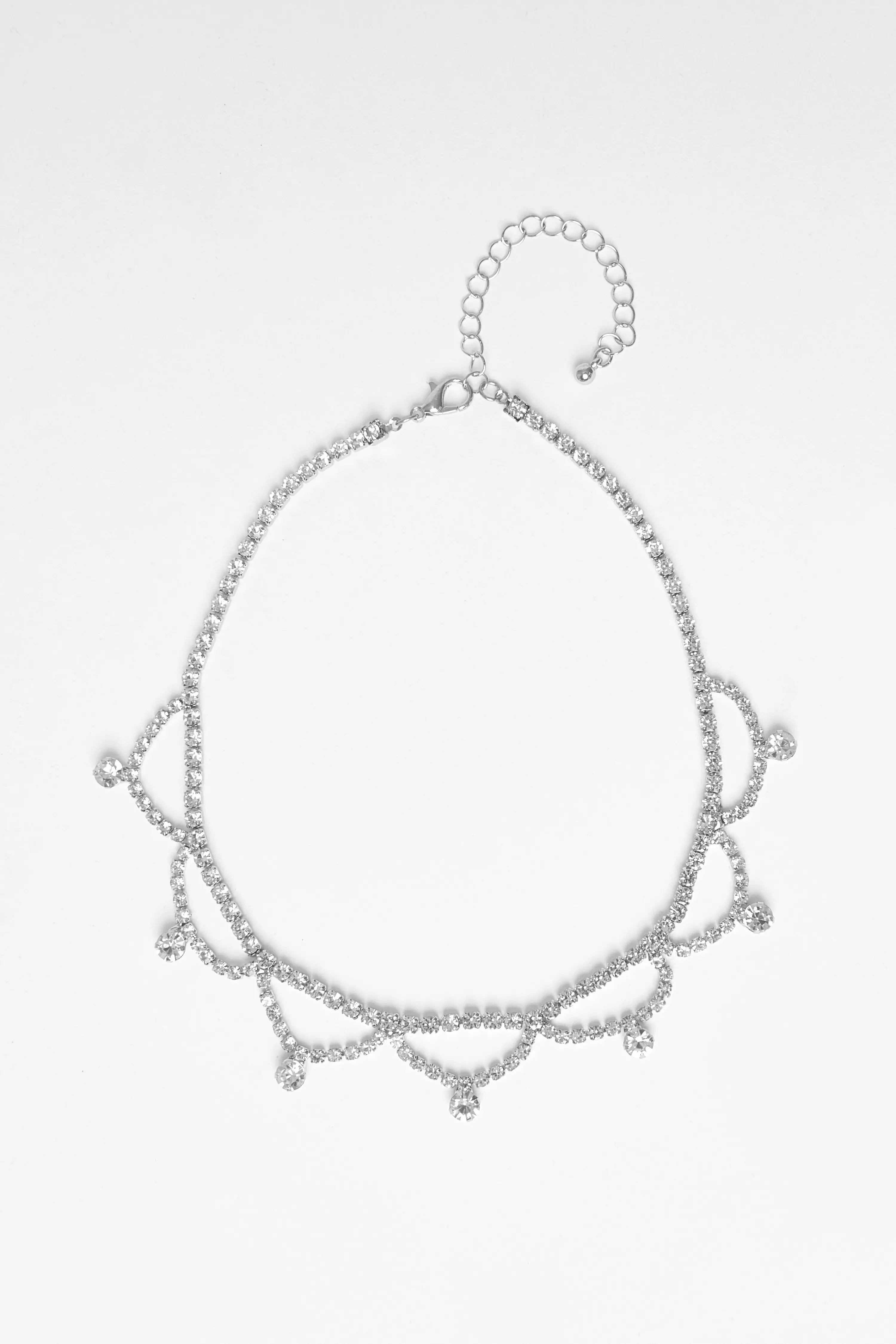 Silver Diamante Scalloped Choker