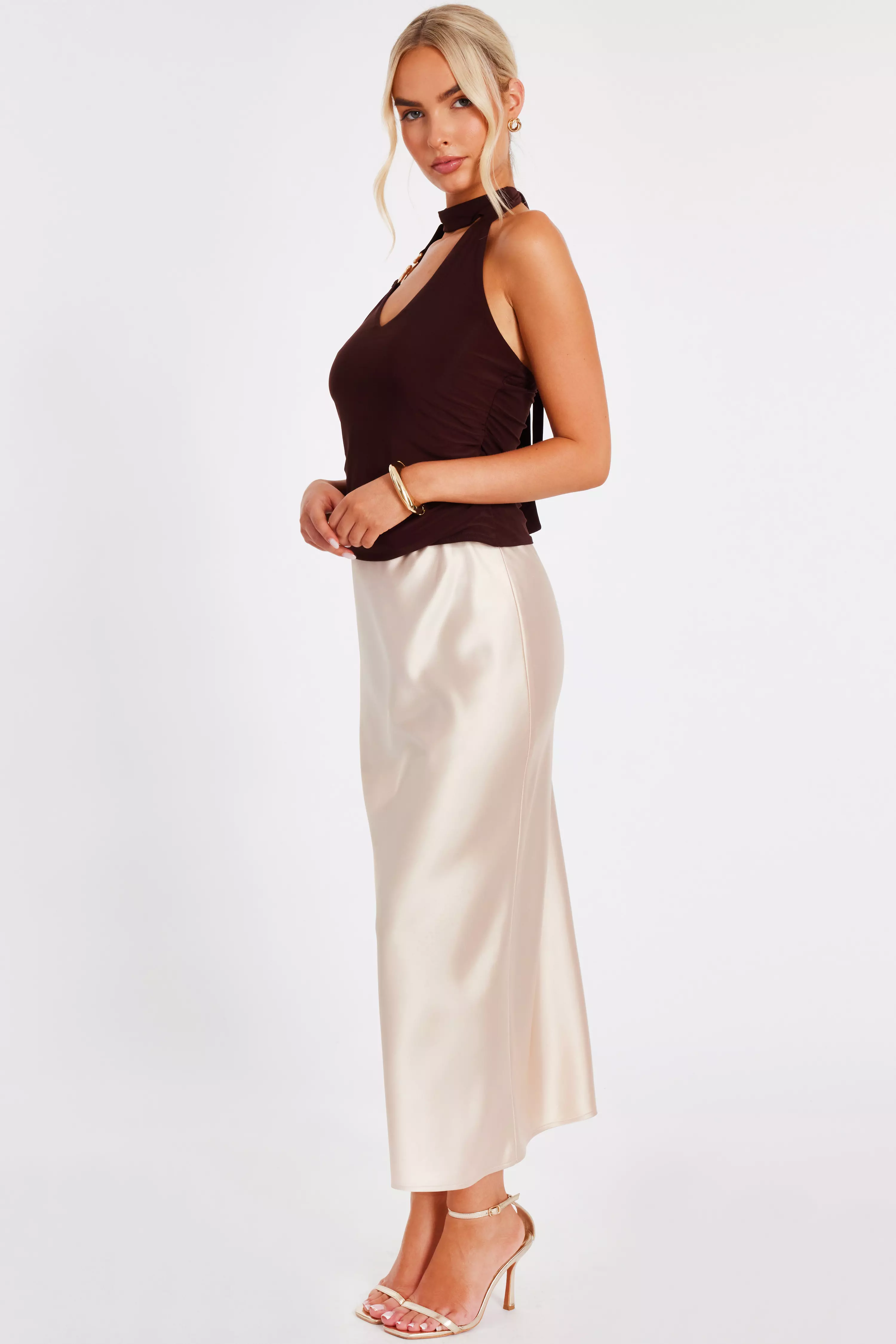 Brown Buckle Halter Neck Top