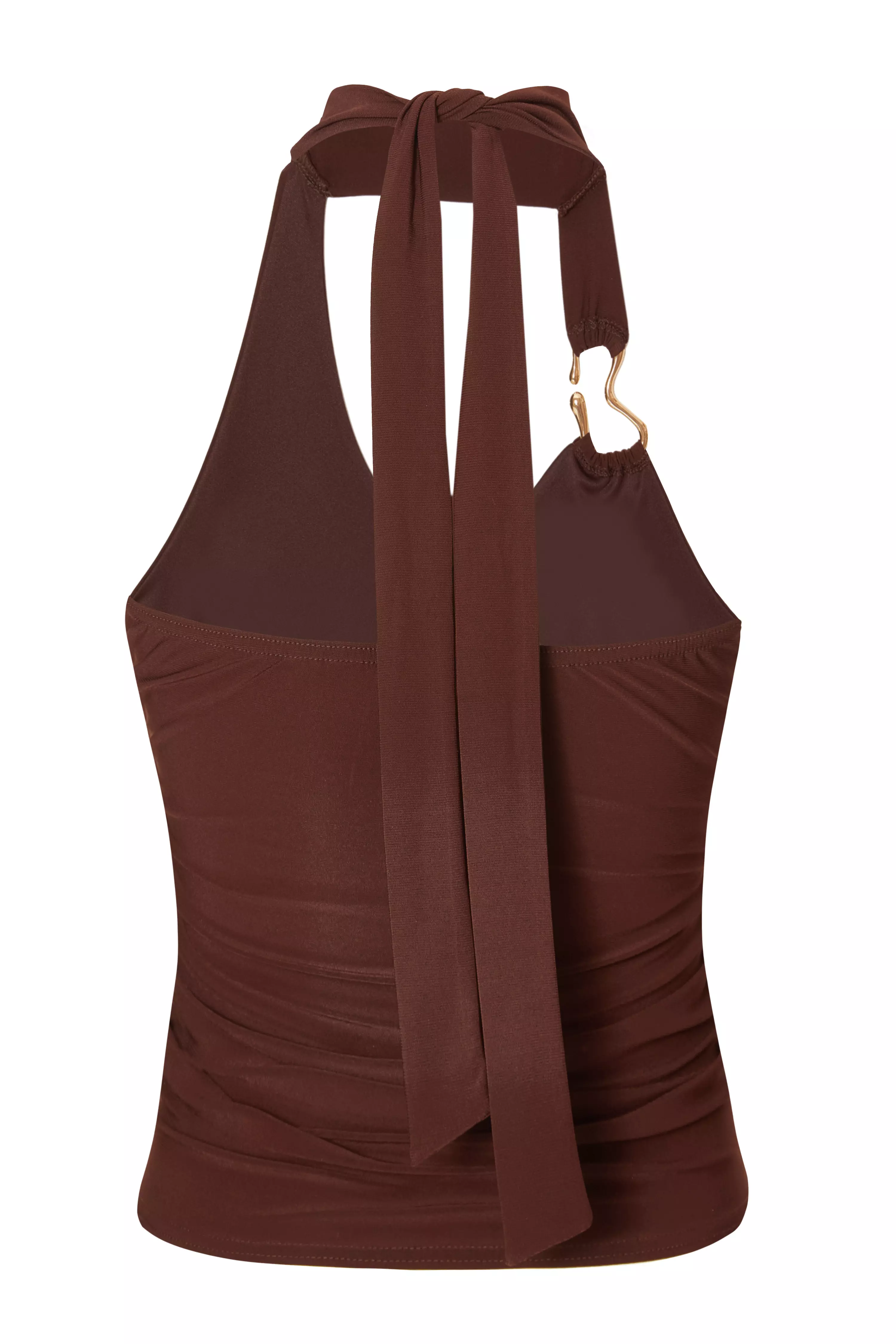 Brown Buckle Halter Neck Top