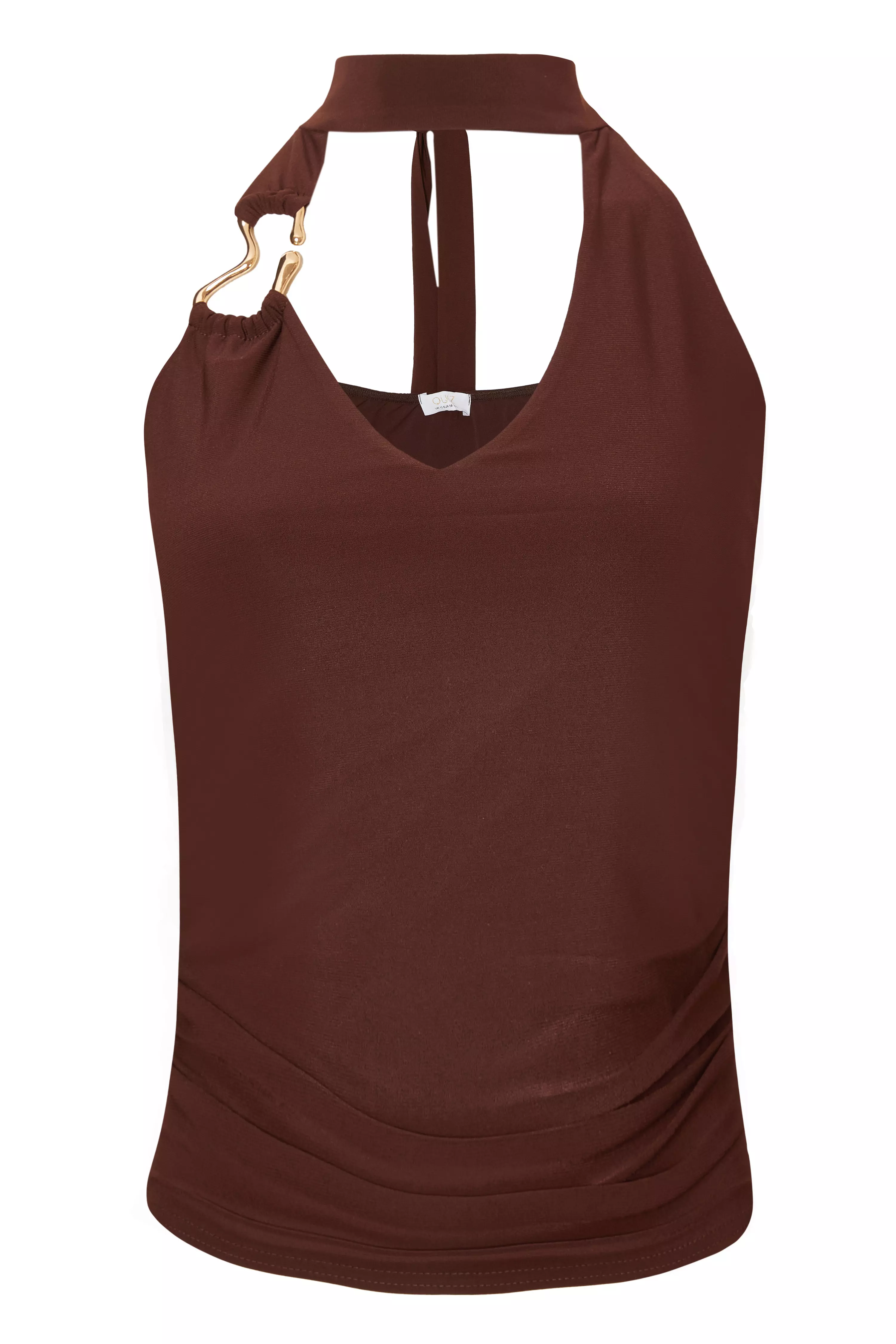 Brown Buckle Halter Neck Top