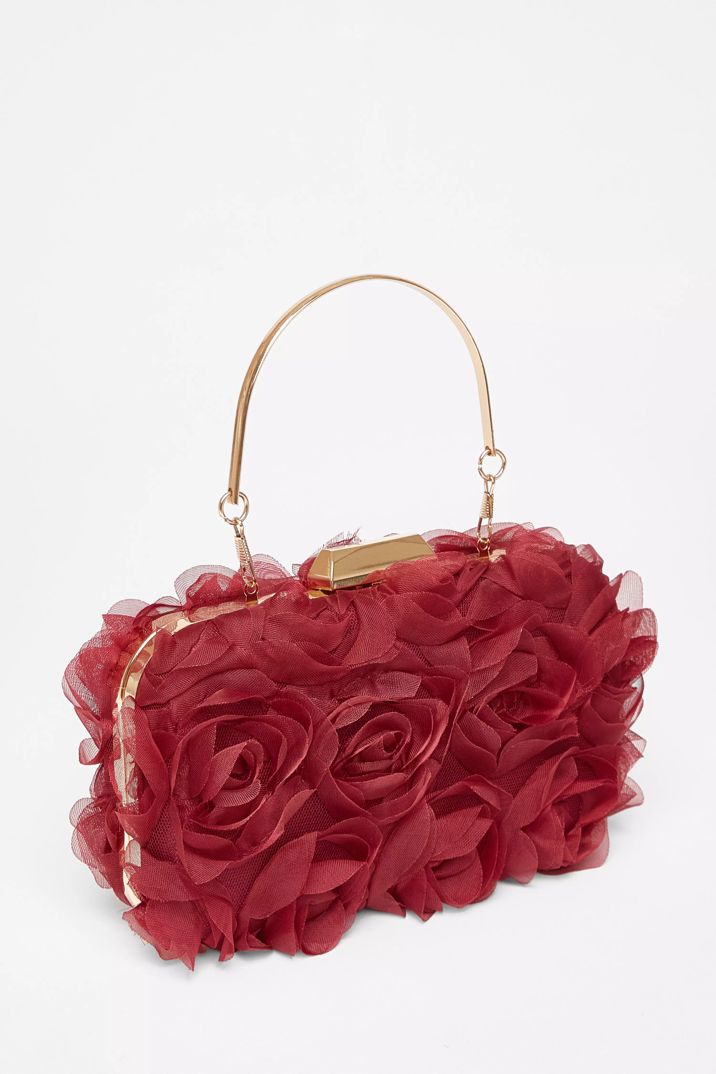 Dark Red Organza Rose Box Bag
