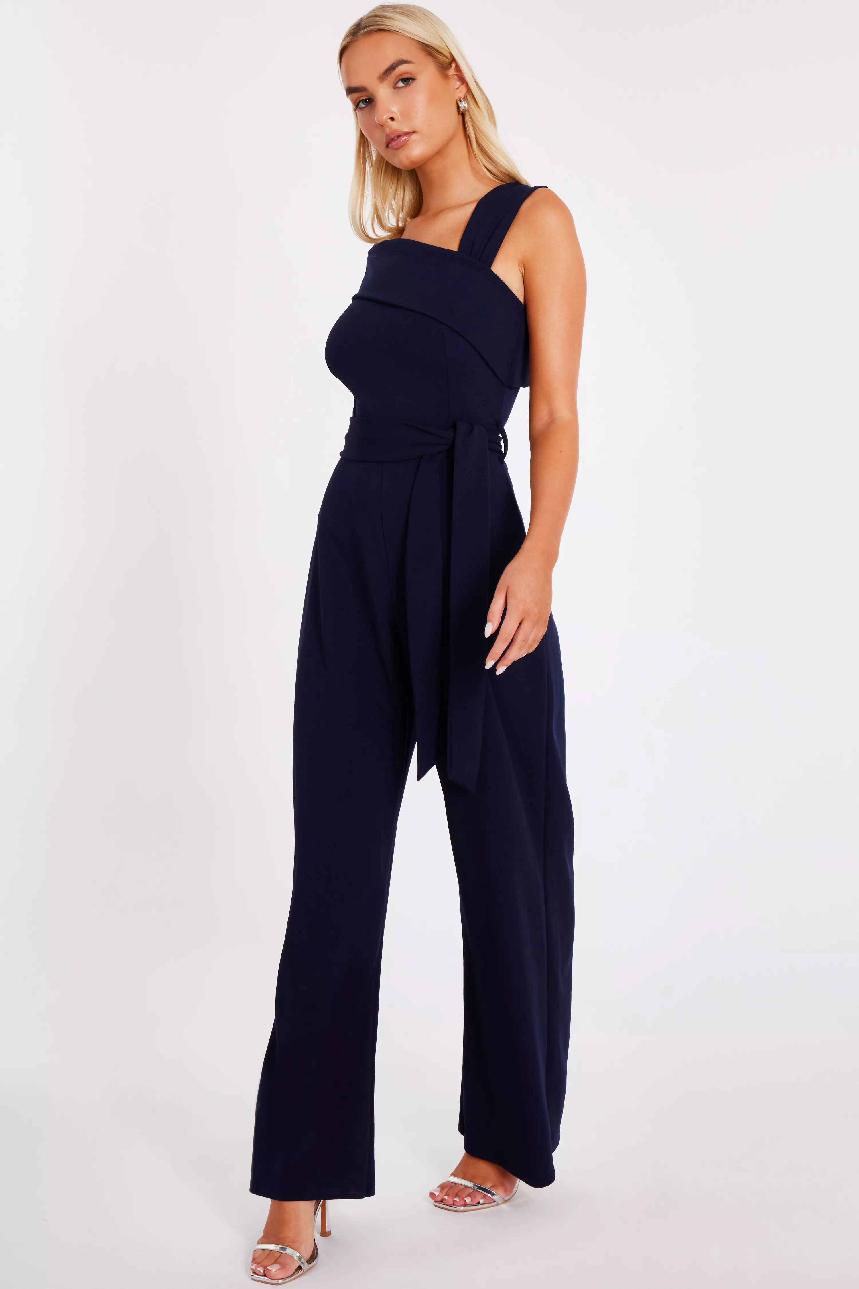 Navy Asymmetric Wide Leg Jumpsuit